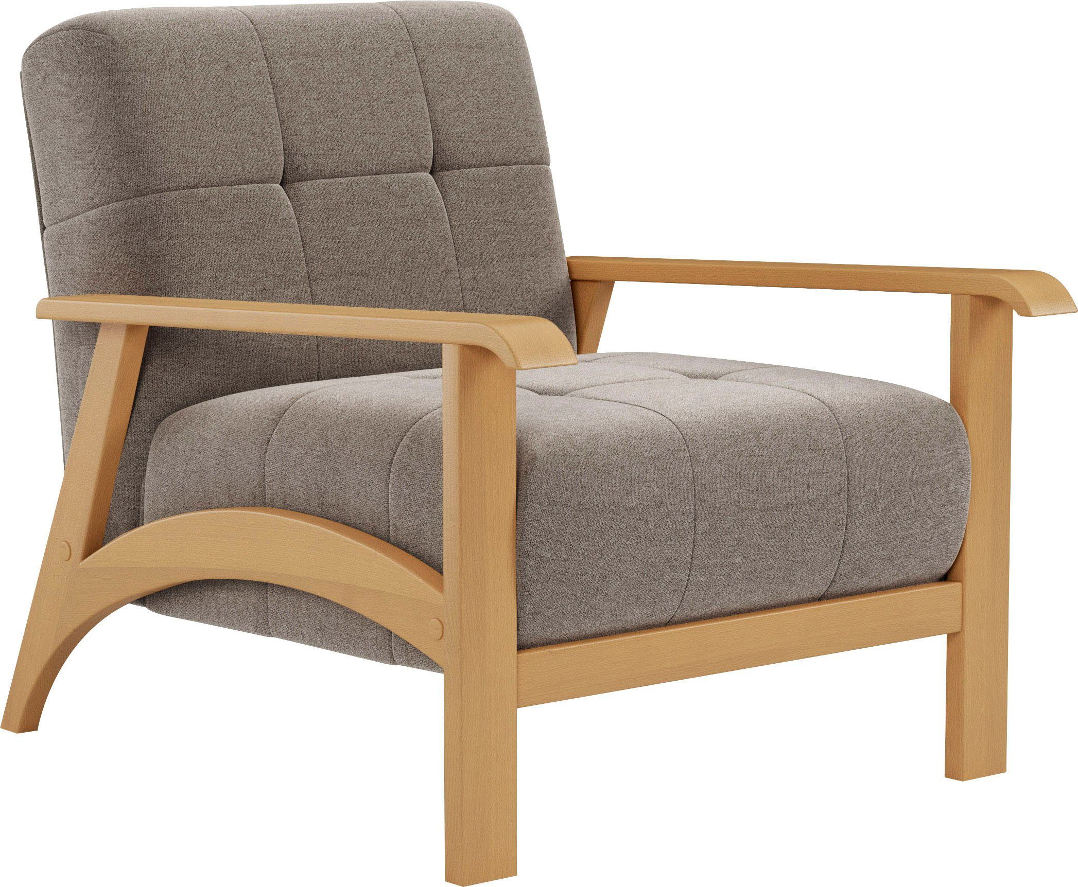 sit&more Fauteuil Billund Armleuningen van eikenkleurig beukenhout, verschillende bekledingen en kleuren
