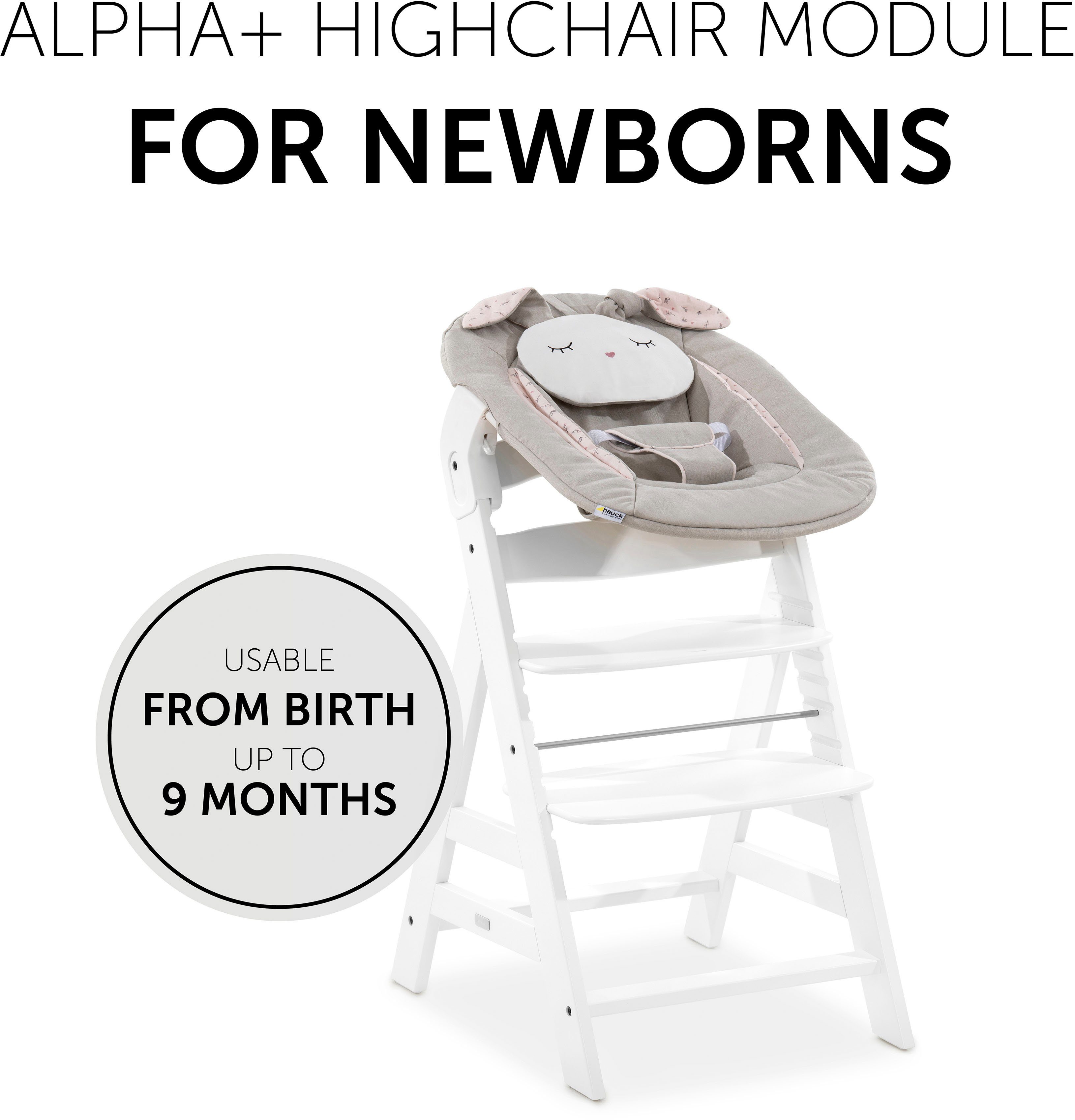 Hauck Opzet voor de kinderstoel Alpha Bouncer 2in1 Wippenopzetstuk, Poeder Konijn beige Bloem met wipframe, voor pasgeborenen, passend voor alpha+ houten kinderstoel