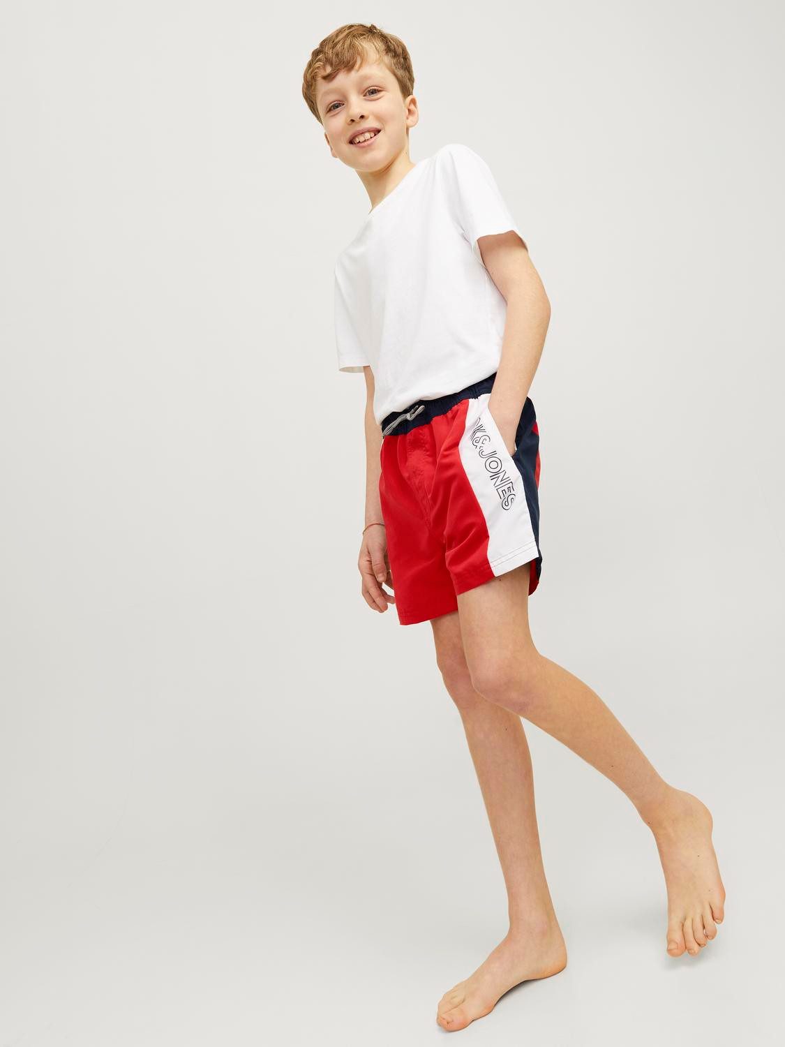Jack & jones JUNIOR zwemshort JPSTFIJI rood Jongens Polyester 152
