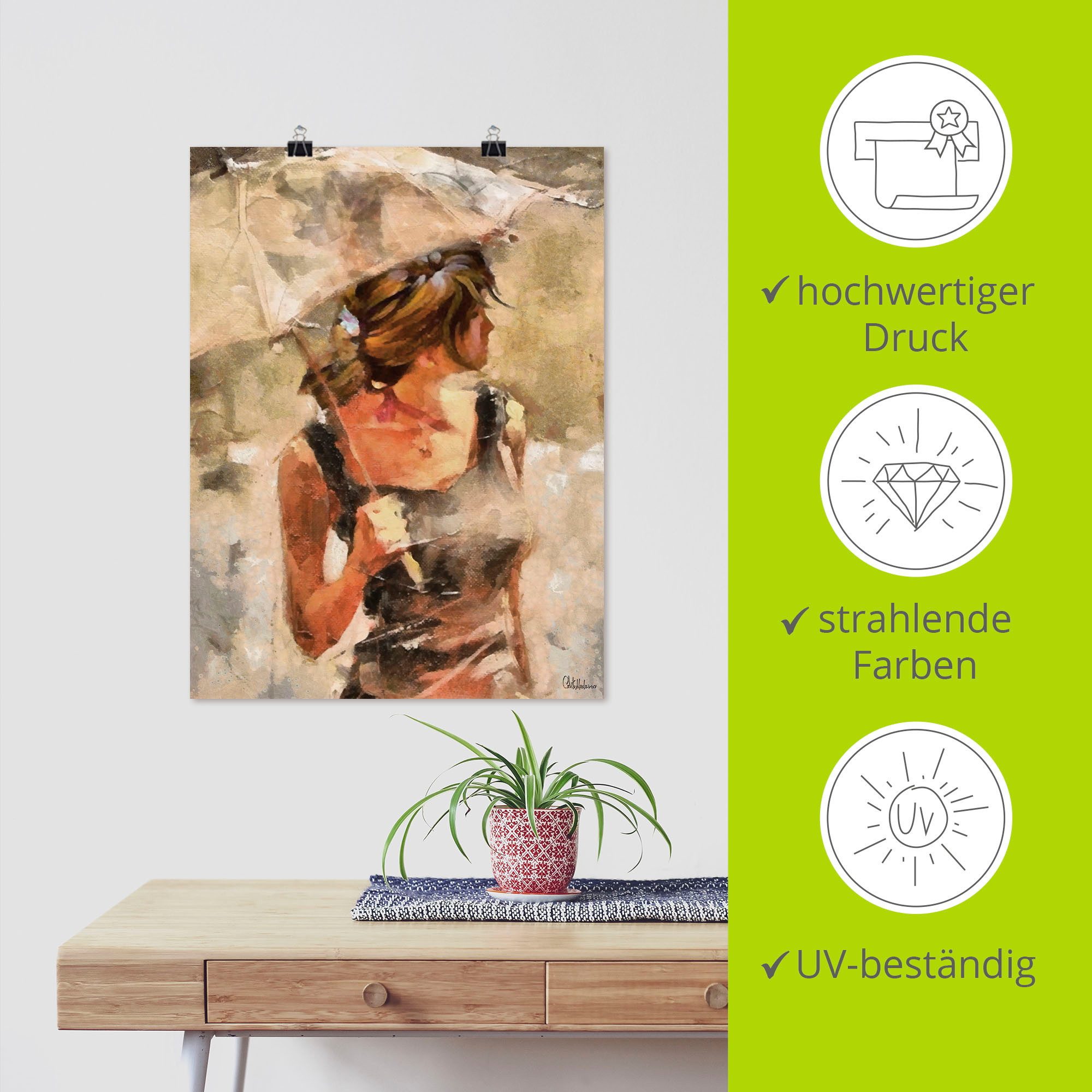 Artland Artprint Dame met paraplu als artprint op linnen, poster in verschillende formaten maten