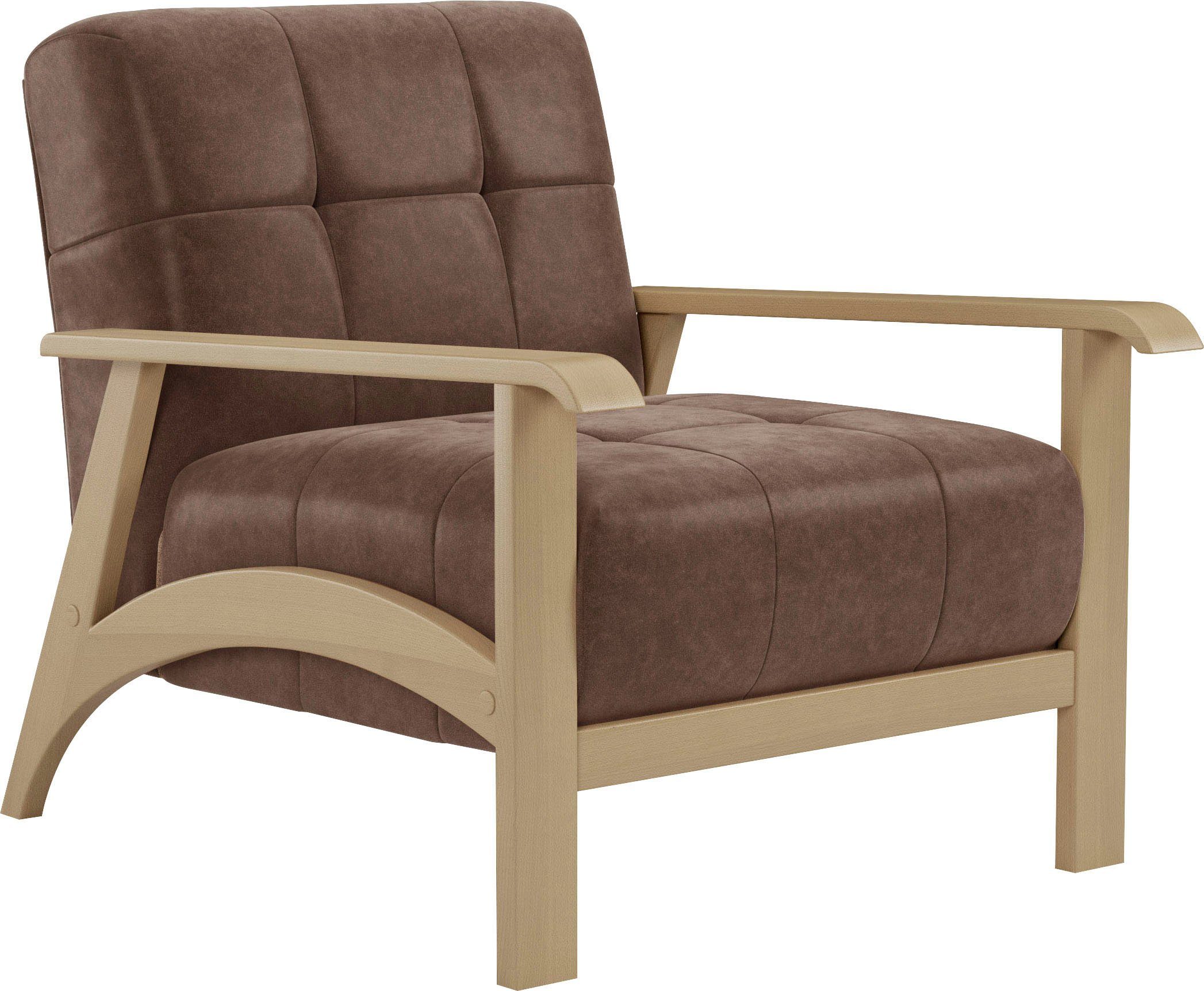sit&more Fauteuil Billund Armleuningen van natuurlijk beukenhout, verschillende bekledingen en kleuren