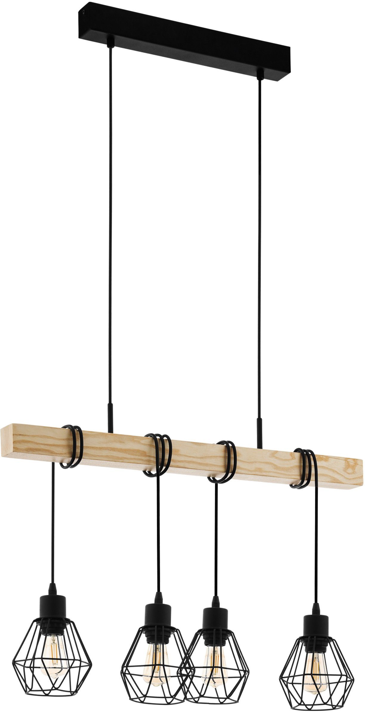 EGLO Hanglamp TOWNSHEND 5 zwart / l70 x h110 x b20 cm / hanglamp van hout en metaal / retro