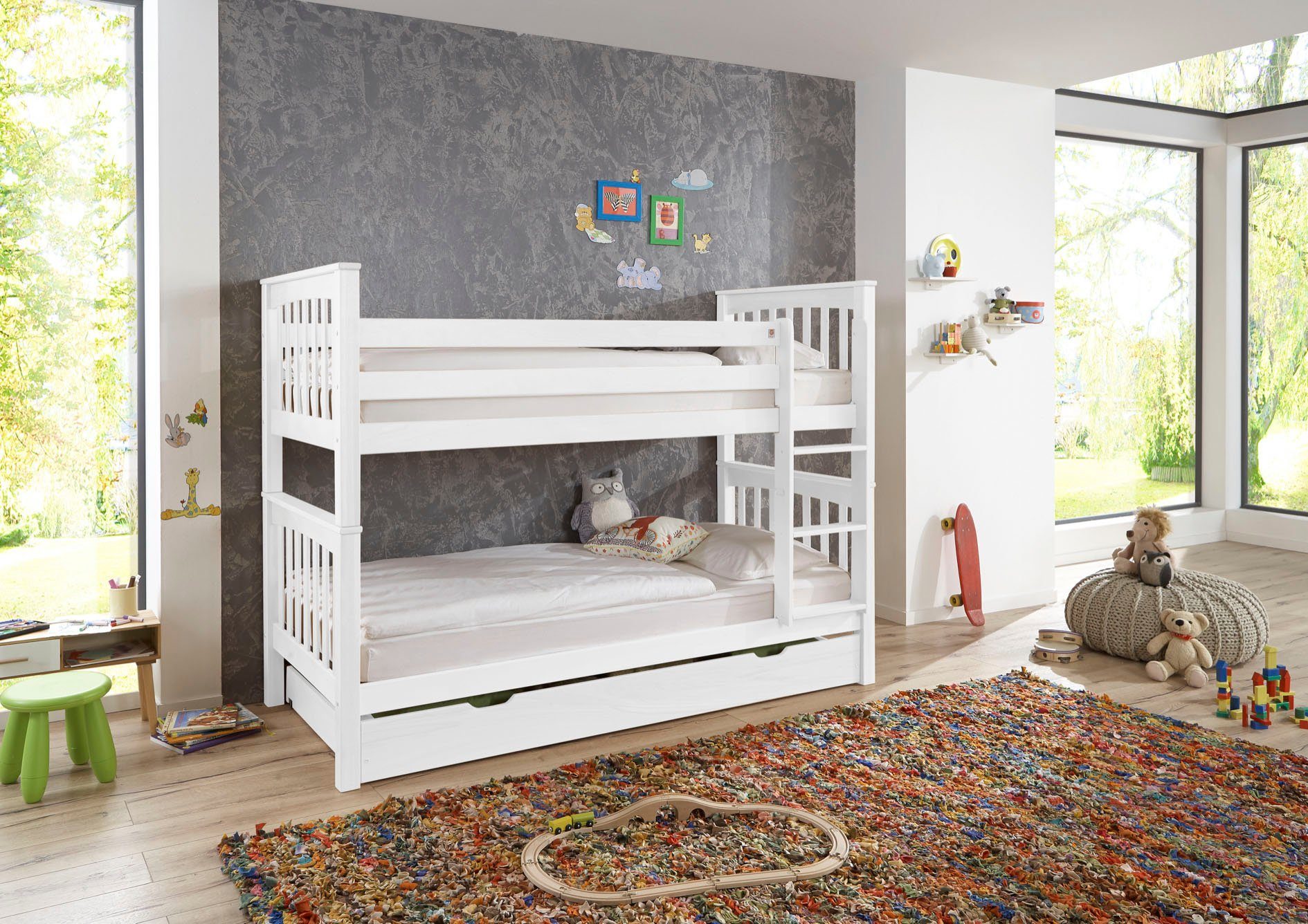 Relita Stapelbed Kick, hoogslaper, bedden ook apart te plaatsen incl. oprolbare lattenbodem en ladder, optioneel met bedlade, beuken