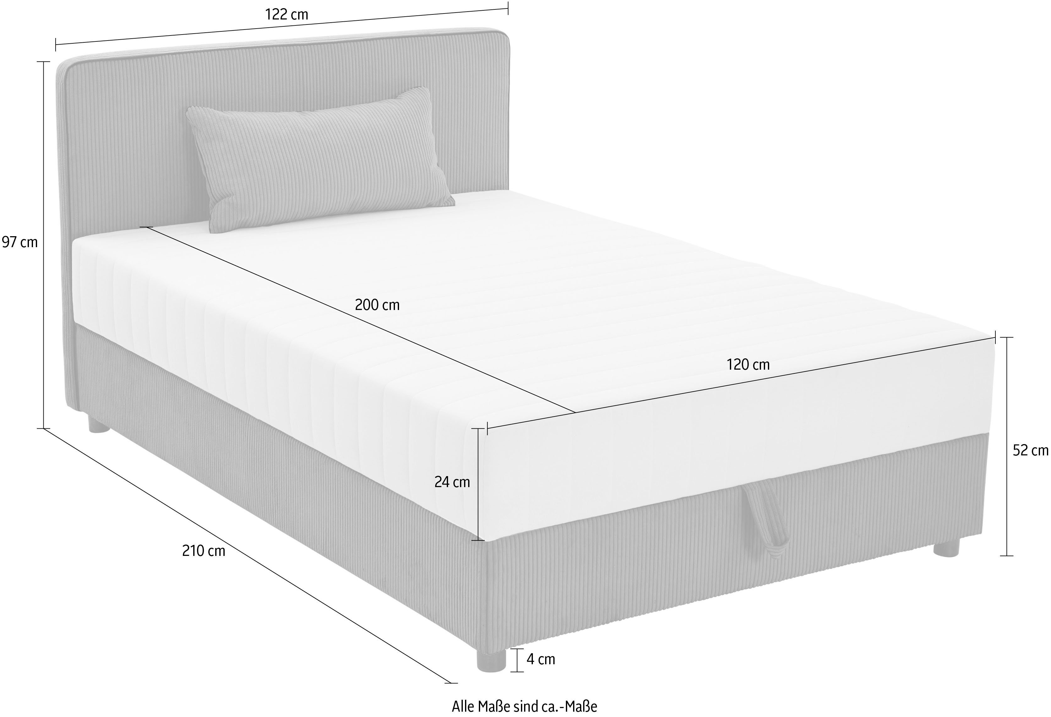 ATLANTIC home collection Bed Corinna Boxspring bed incl. opbergruimte, ribfluweel, verkrijgbaar in verschillende breedtes