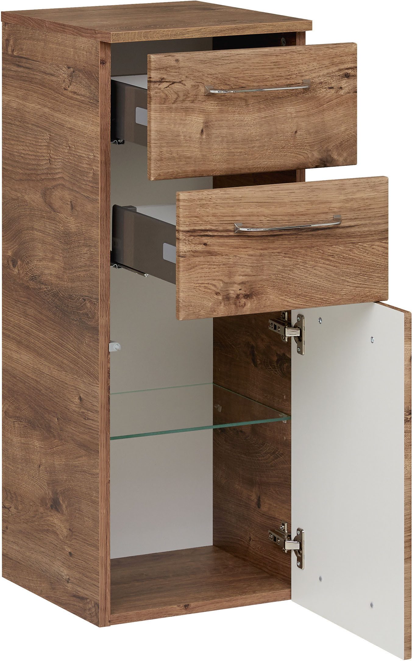 Saphir Badmeubelset Quickset 943 4-delig, glazen wastafel en LED-spiegelkast Badmeubels zonder wastafel, incl. deurdemper, 7 deuren, 2 lades (set, 4 stuks)
