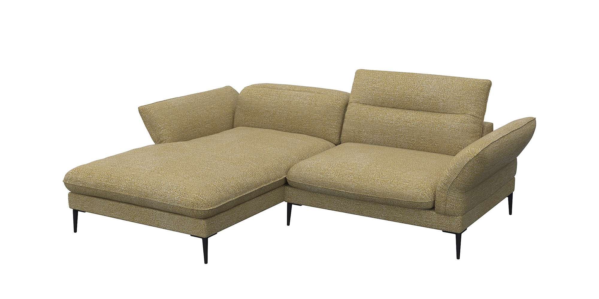 FLEXLUX Hoekbank Salino, functionele bank met recamiere, relaxbank, hoekbank Bank met arm- en hoofdeinde verstellingen, koudschuim & staalgolven geel,