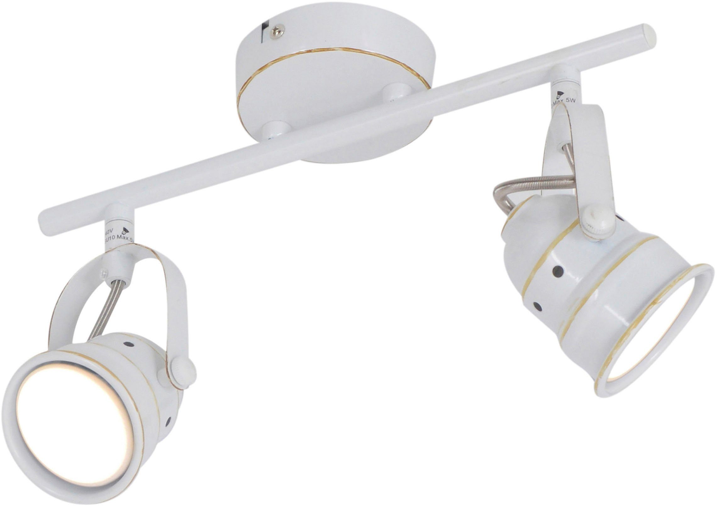 näve Ledplafondspots Shabspo 2-arm plafondspot, incl. 2x gu10 led lichtbronnen, metaal wit-antiek (1 stuk)