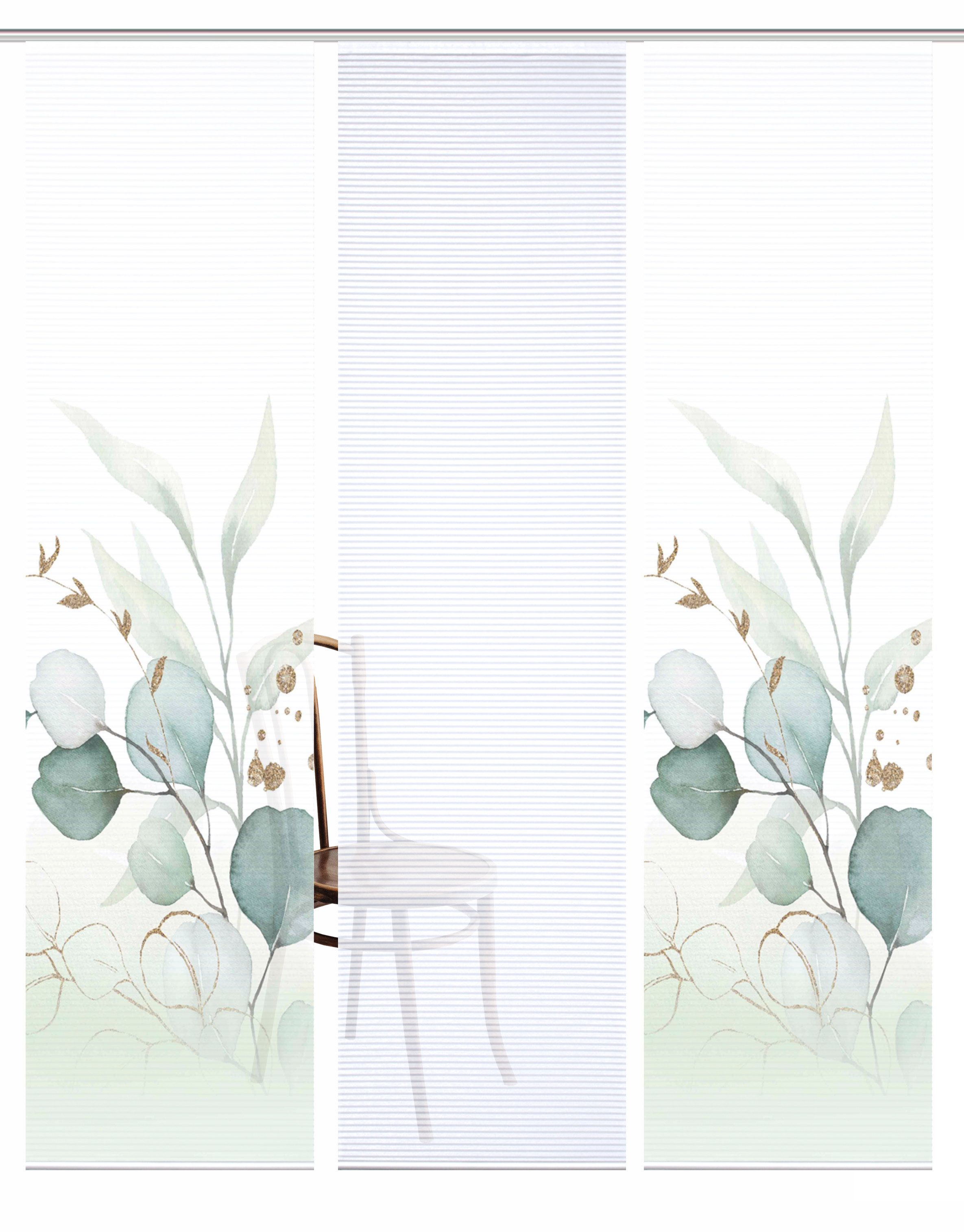 HOME in green Paneelgordijn ABANIO SET DIGITALE PRINT, BAMBOELOOK GERECYCLED (3 stuks)
