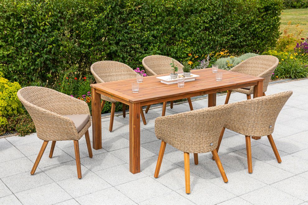 MERXX Tuin-eethoek Arrone 6 fauteuils met tafel (7-delig) tuinsets beige
