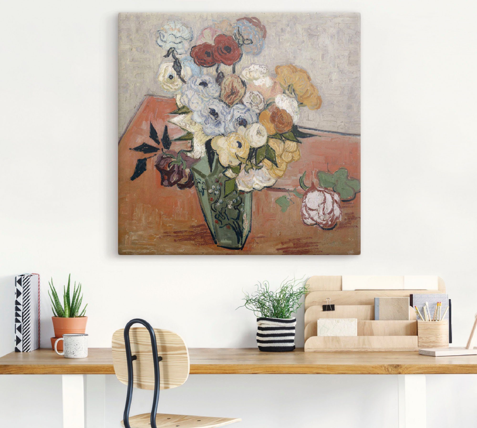 Artland Artprint op linnen Stilleven met Japanse vaas, rozen en