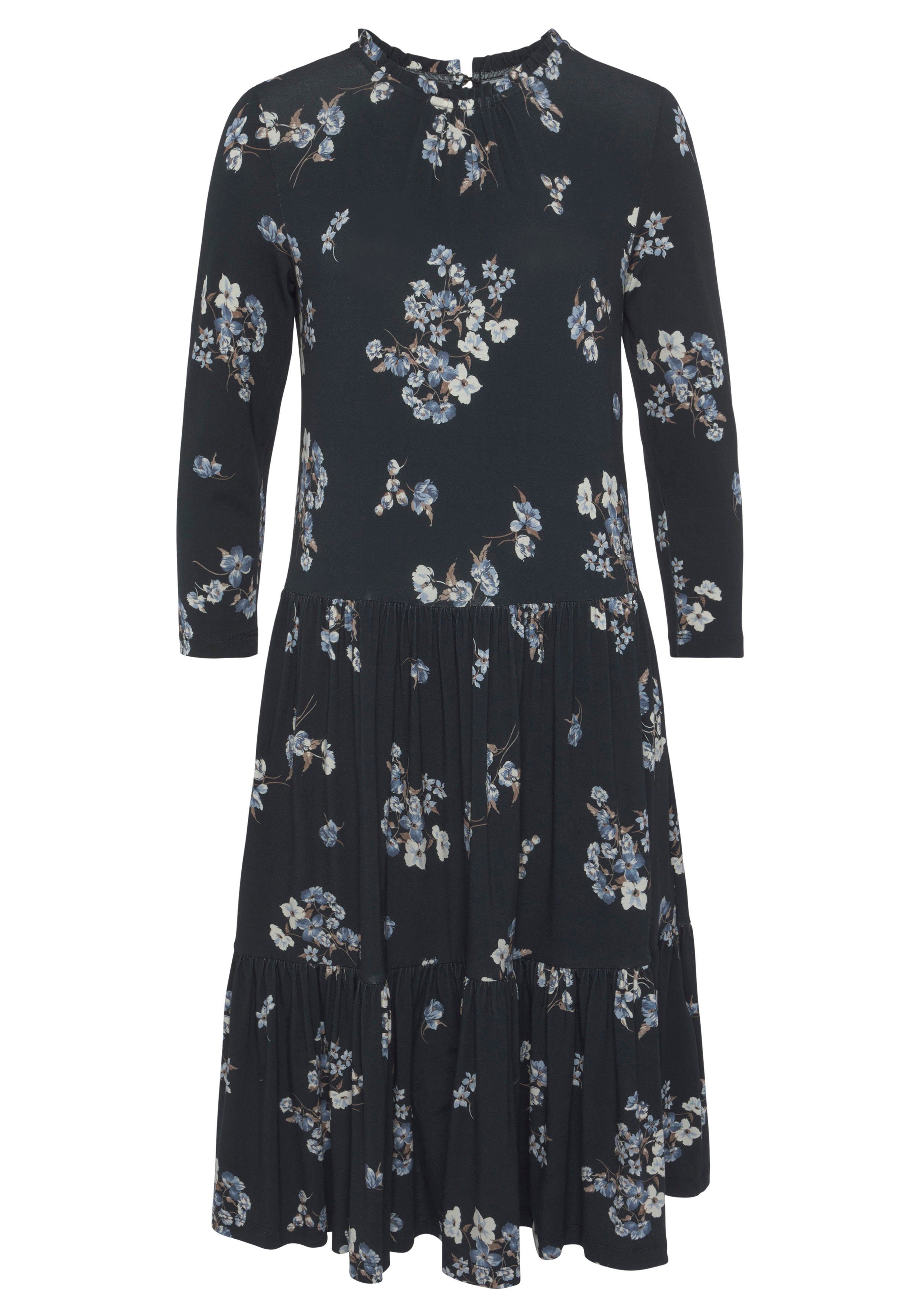 Laura Scott Jerseyjurk met ruches en bloemenpatroon