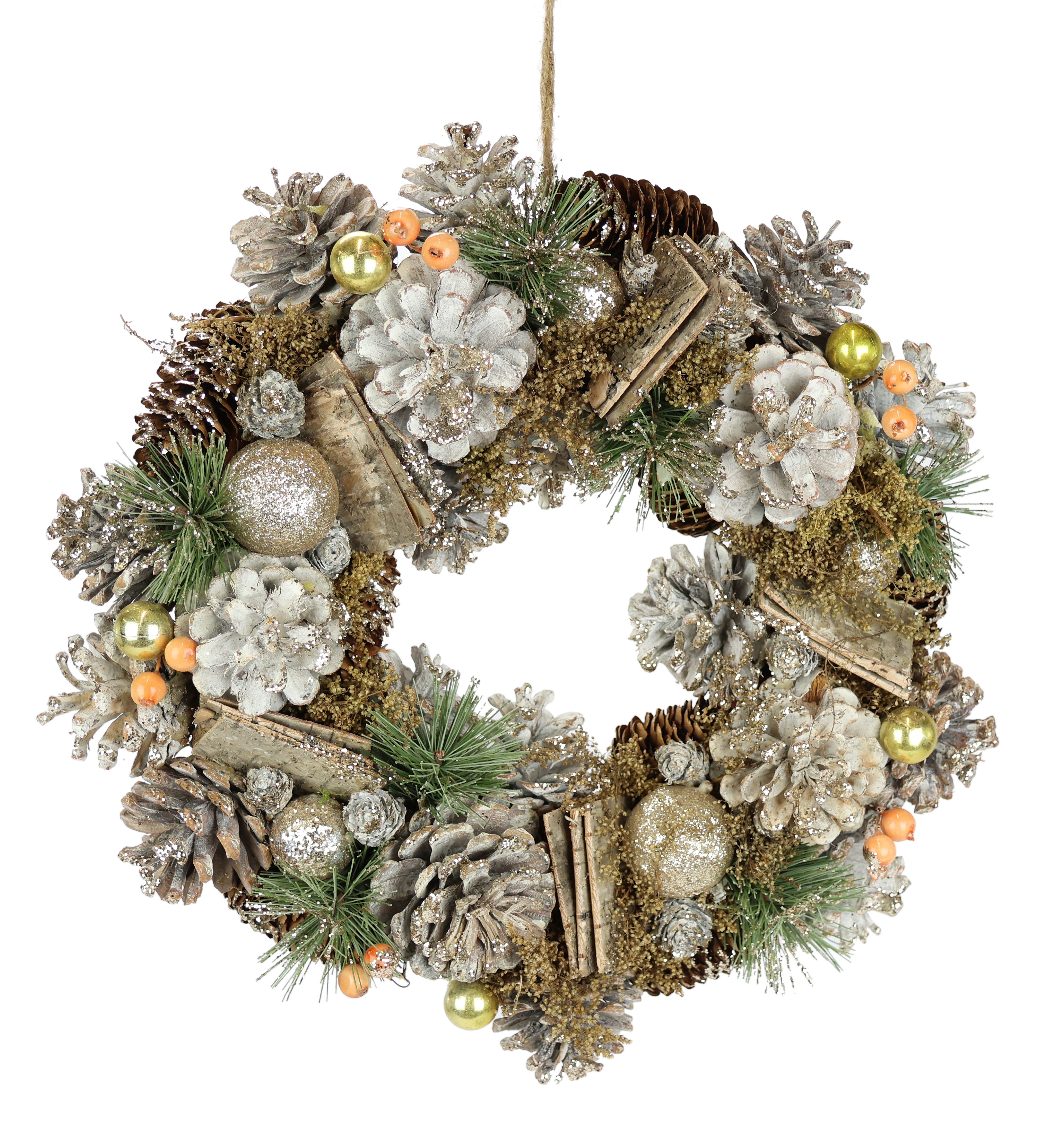 I.GE.A. Kunstkrans Natuurlijke krans kegels Met kerstballen dennen kegels bessen kerstkrans adventdecoratie (1 stuk)