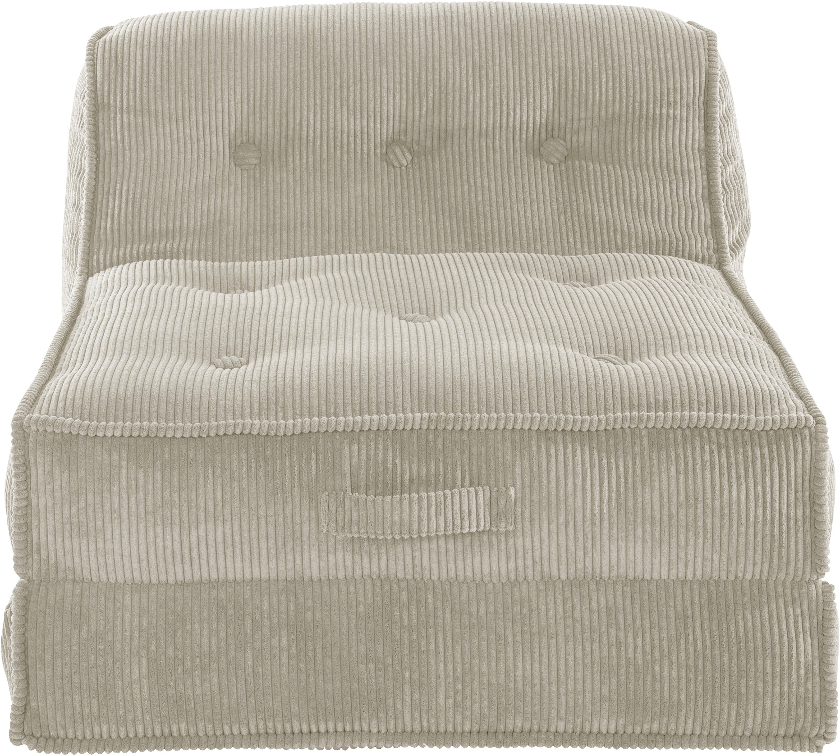 INOSIGN Fauteuil Pia Loungestoel van corduroy, in 2 maten, poef-functie. fauteuils maat 106 cm x 82 cm x 125 cm grijs