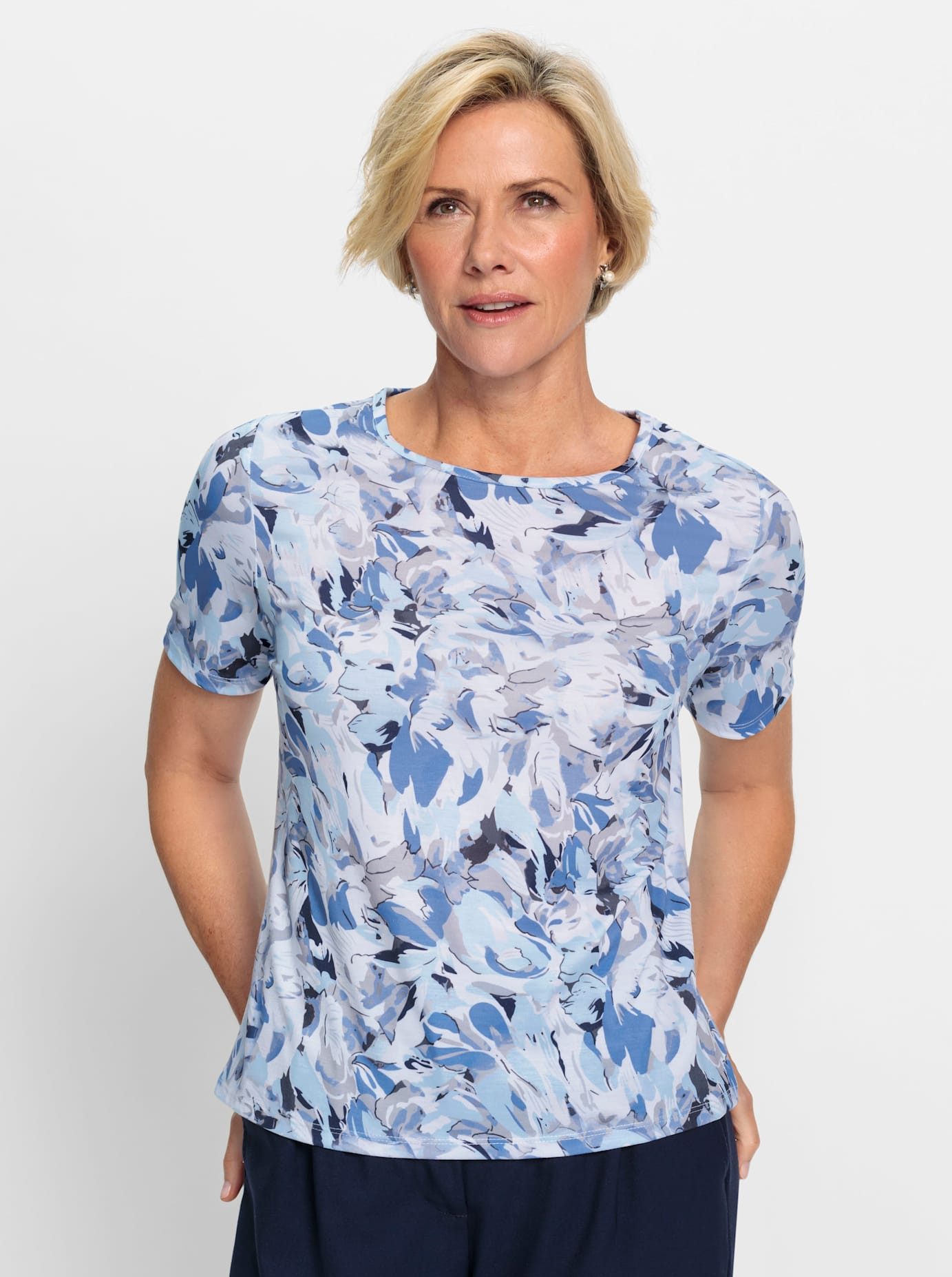 Classic Shirt met korte mouwen Shirt (1-delig) dames t-shirts maat 42 blauw
