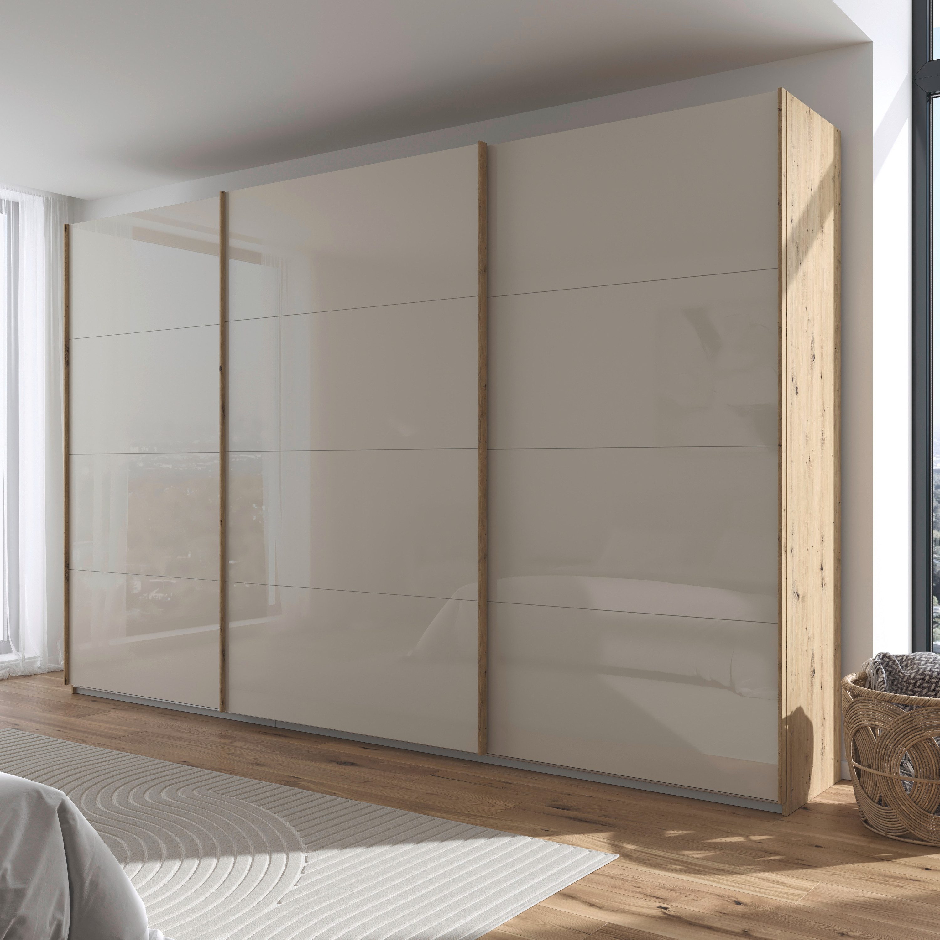 rauch Schuifdeurkast Kledingkasten kast garderobe AGORDO met glazen front doordachte binnenuitrusting, in 4 breedtes en 2 hoogtes made in germany