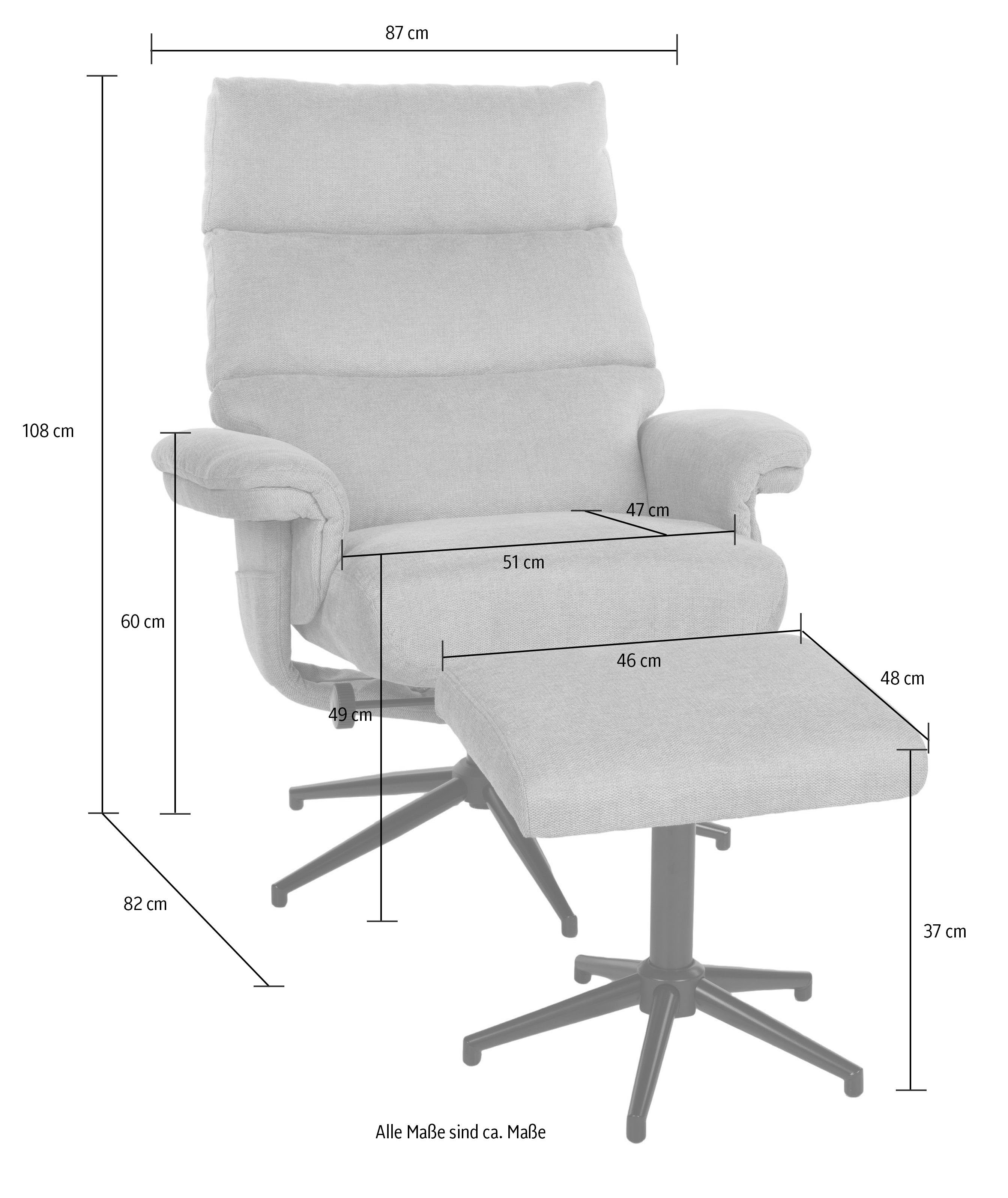 Duo Collection Relaxfauteuil Zalea met voetenbank en relaxfunctie, 360 graden draaibaar