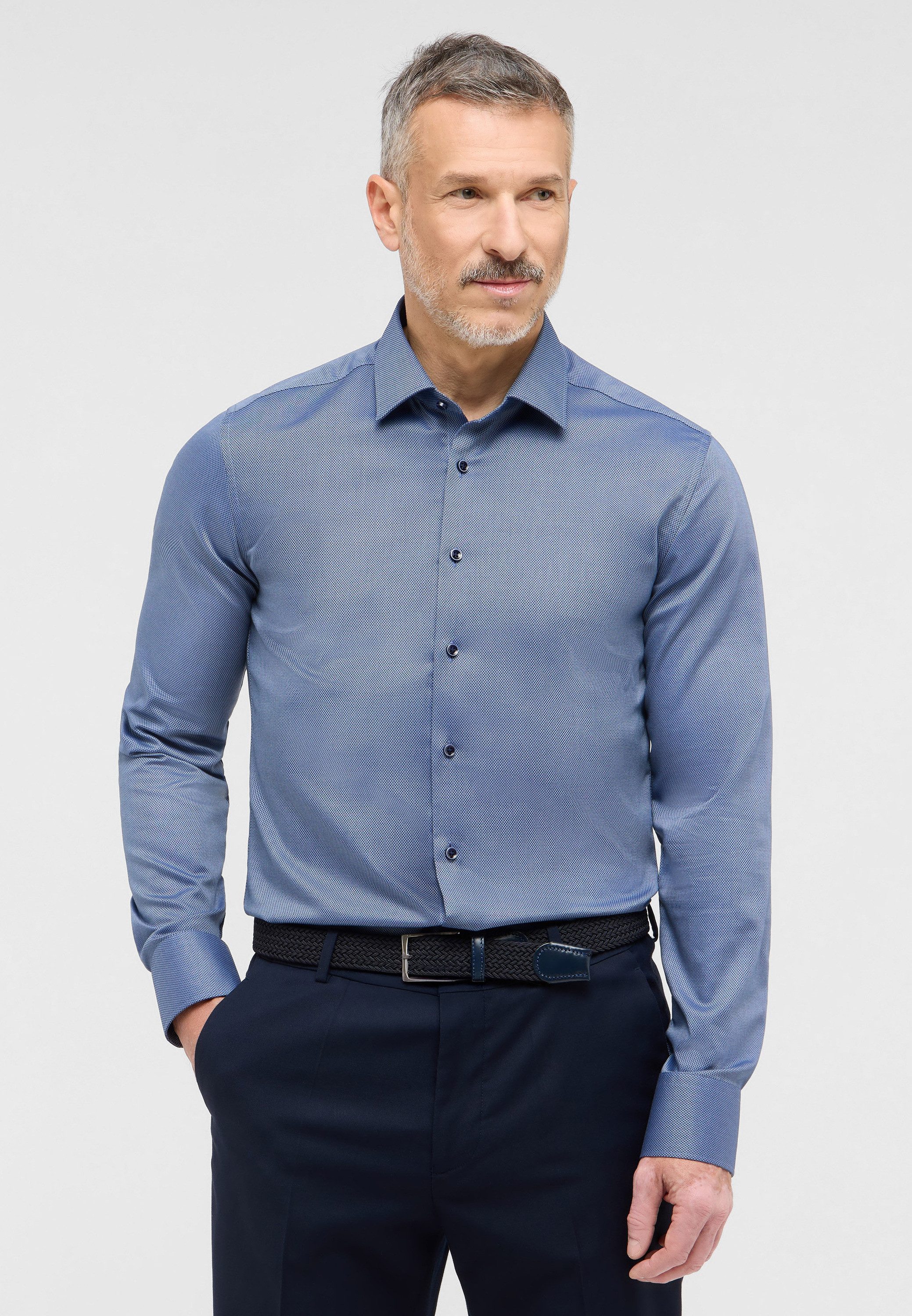 Eterna Overhemd met lange mouwen Slim fit NON IRON (strijkvrij) heren overhemden maat 44 blauw