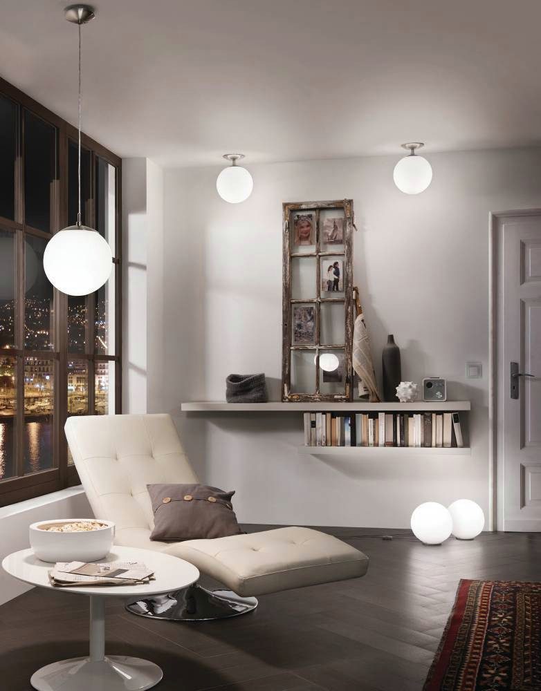 EGLO Hanglamp RONDO hanglamp, metaal in zilver, glas in opaal mat wit, E27