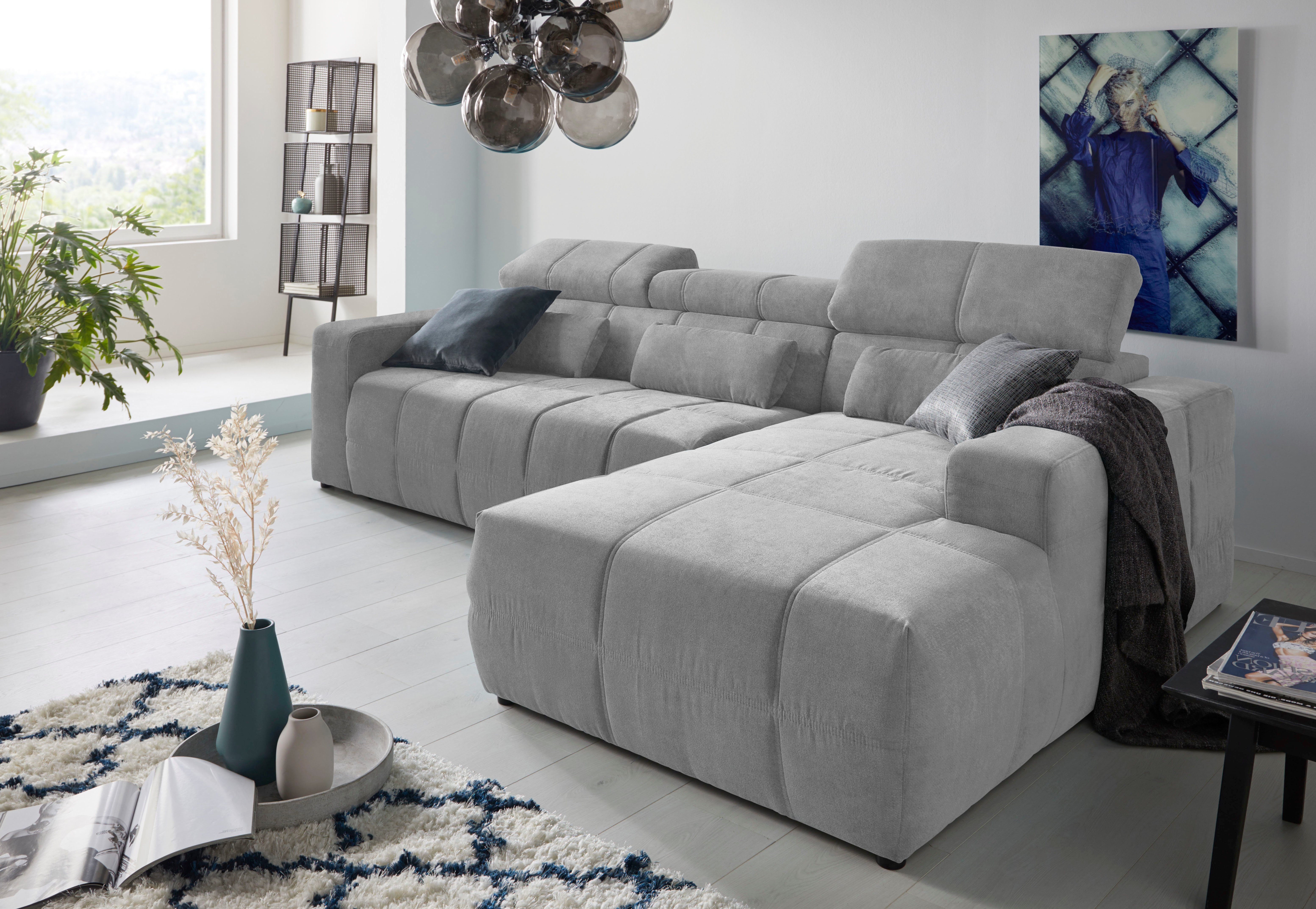 DOMO collection Hoekbank Brandon B/D/H: 289/177/80 cm, keuze met zitdiepteverstelling, L-vorm