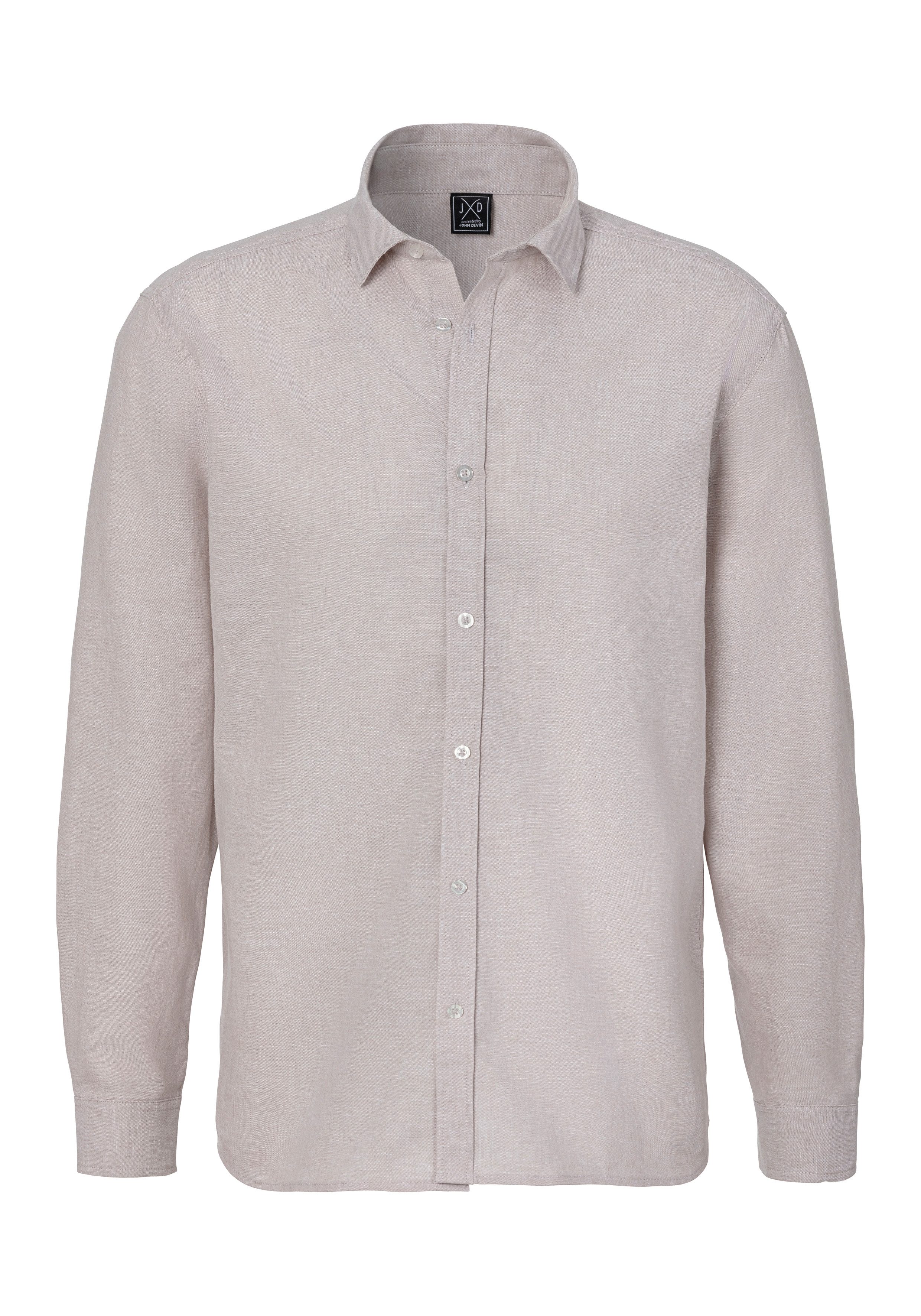 John Devin Overhemd met lange mouwen In linnen look, Lange mouwen shirt met kentkraag van 100% katoen