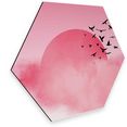 wall-art metalen artprint vogel zonsondergang pink (1 stuk) roze