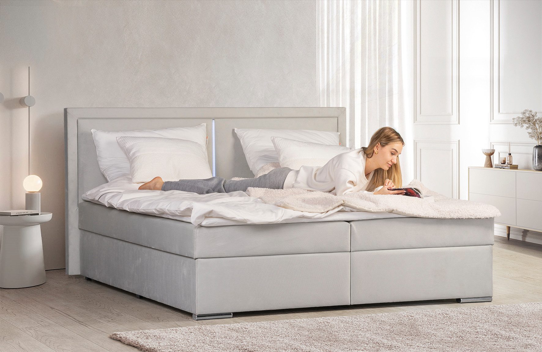 COLLECTION AB Boxspring Athena Incl. LED-verlichting, topper en opbergruimte