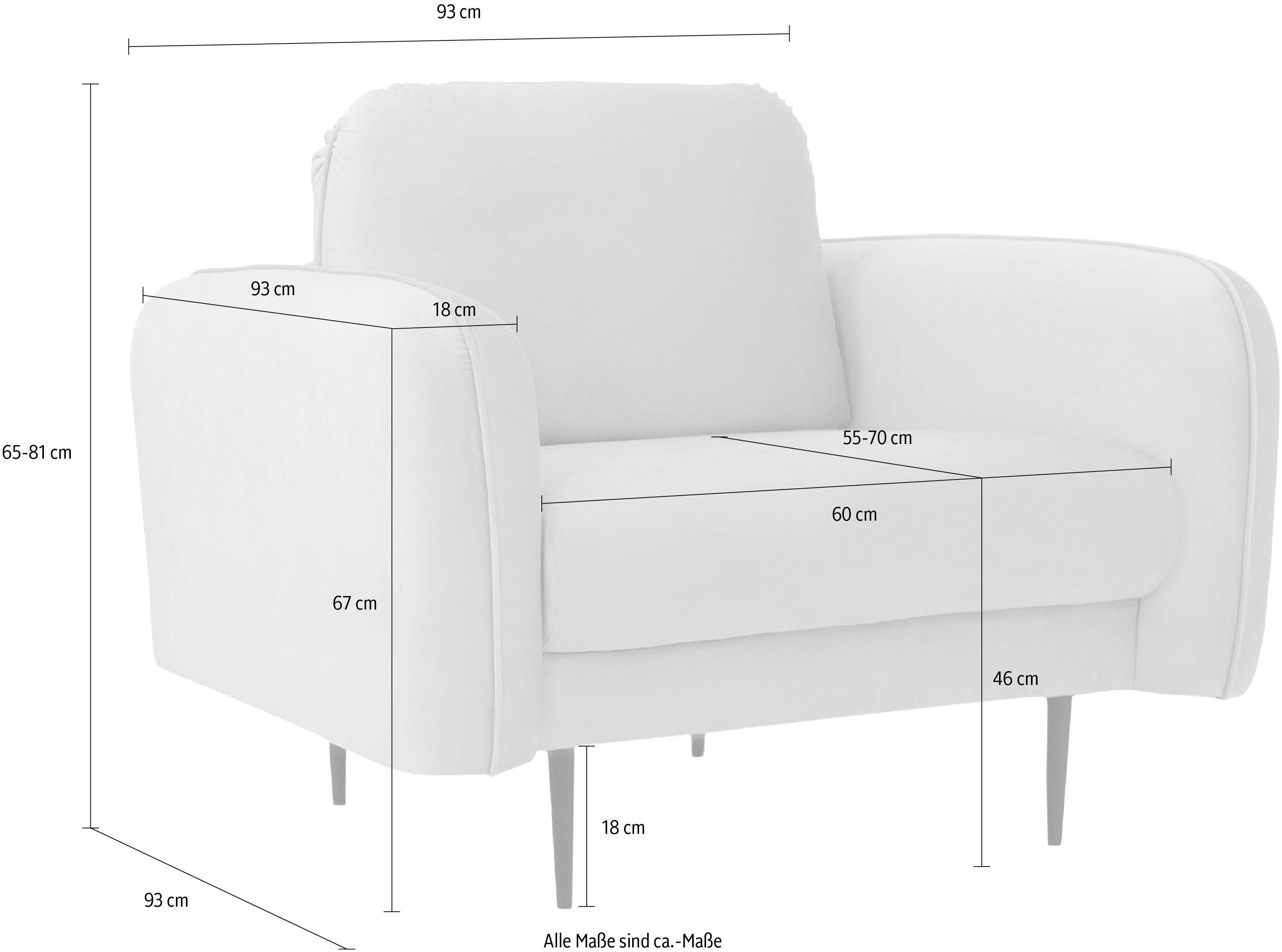 Leonique Fauteuil Skidi met losse rugkussens en opstaande naad boven op de armleuning