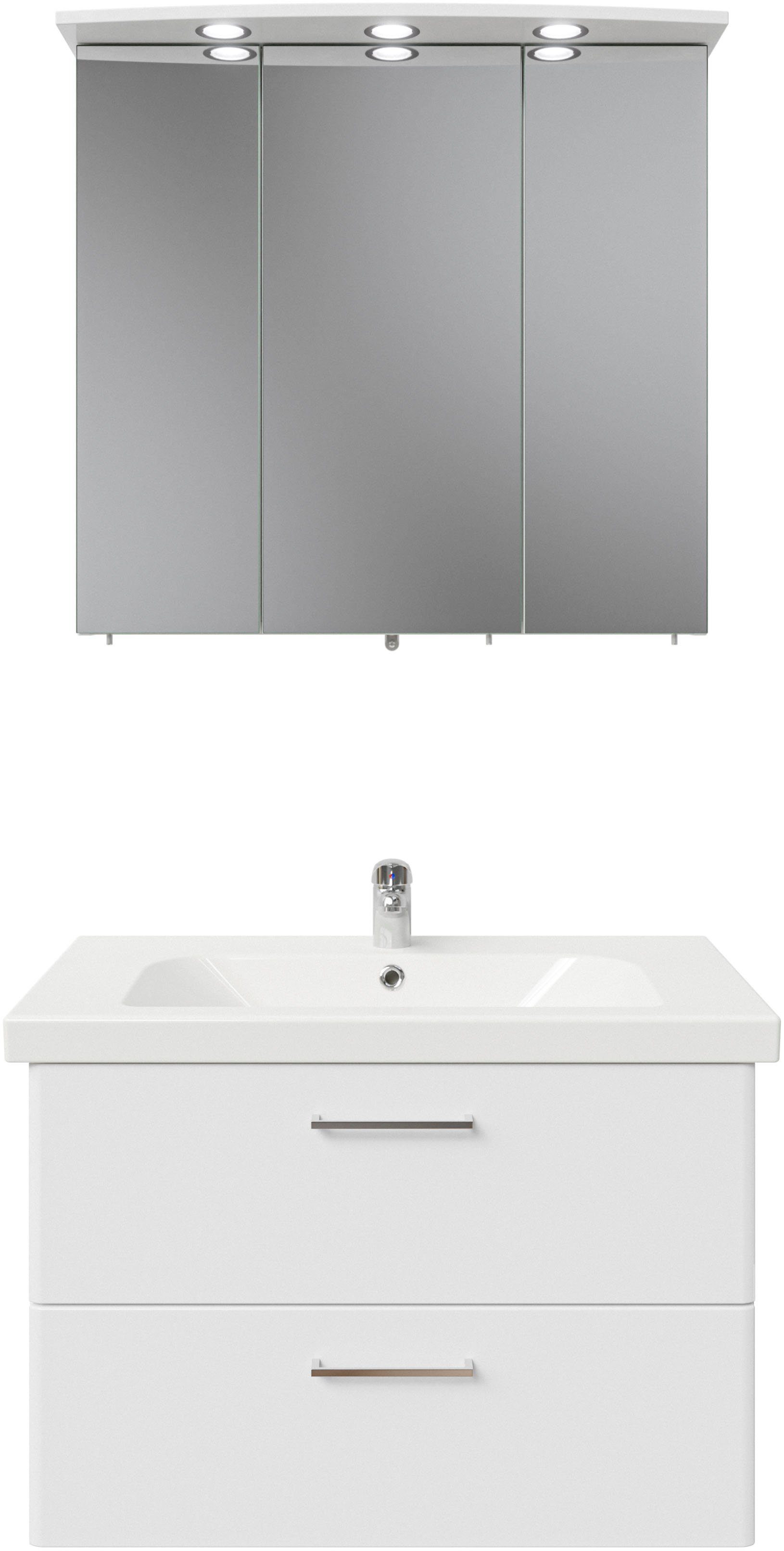 Saphir Badkamerserie Quickset 316 2-delig, keramieken wastafel met led-spiegelkast Wastafel 82 cm breed, 3 deuren, 1 lade, 1 klep, incl. deurdemper (2-delig)