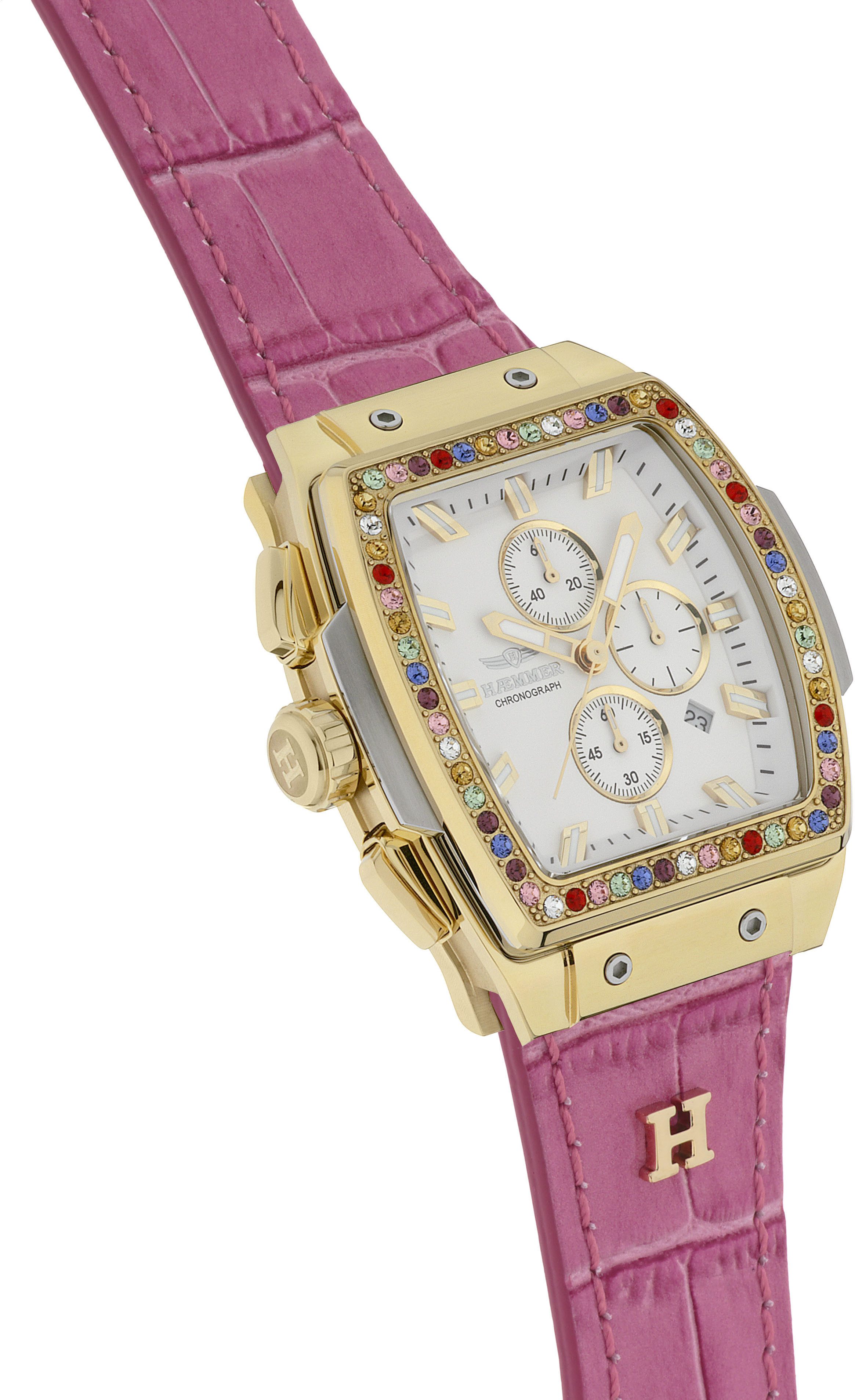 HAEMMER GERMANY Chronograaf TONNEAU Quartz horloge, polshorloge, dameshorloge, leren band, geschroefde kroon, datum