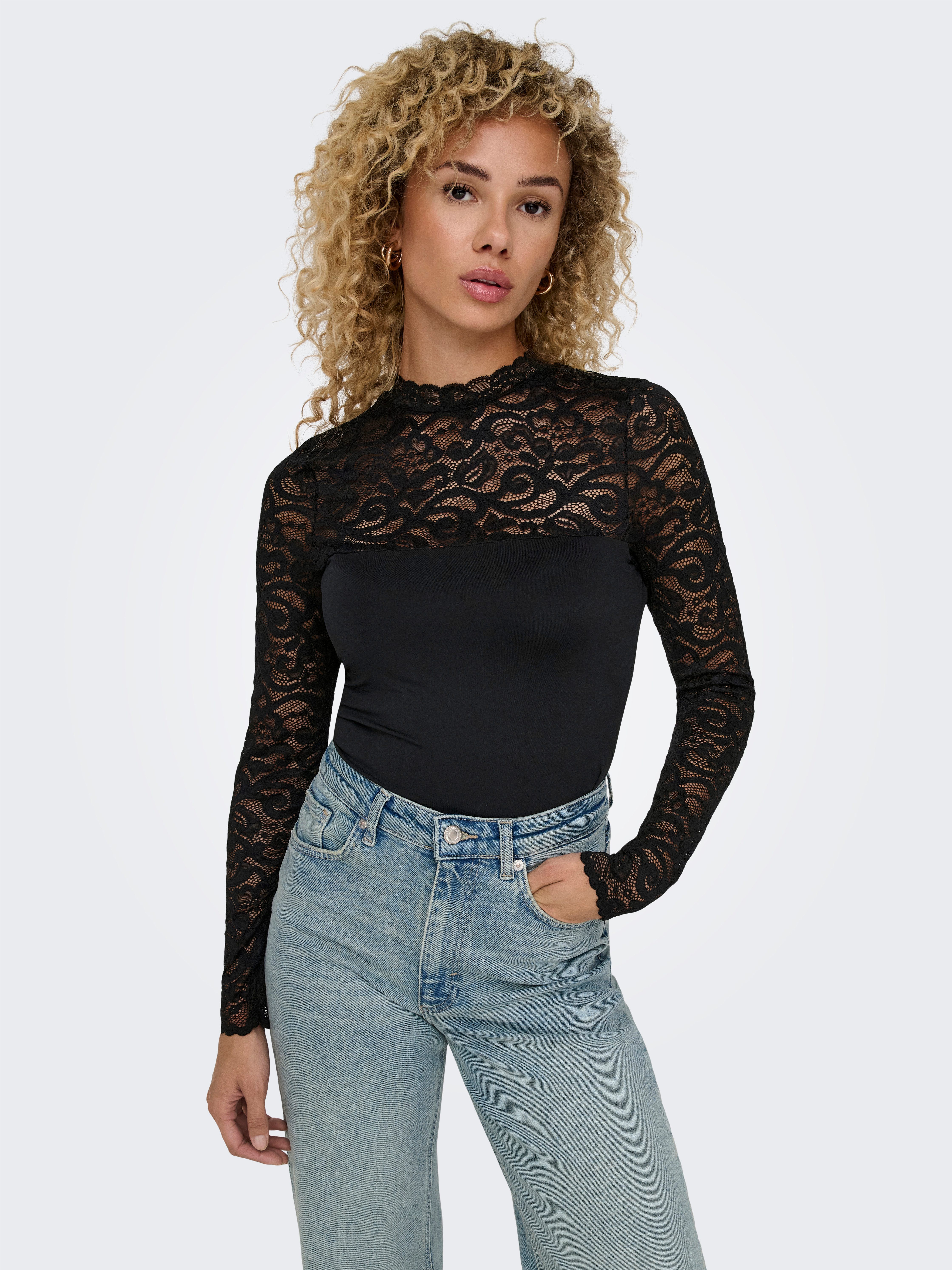 Only Kanten shirt ONLLIV L/S LACE TOP ACC
