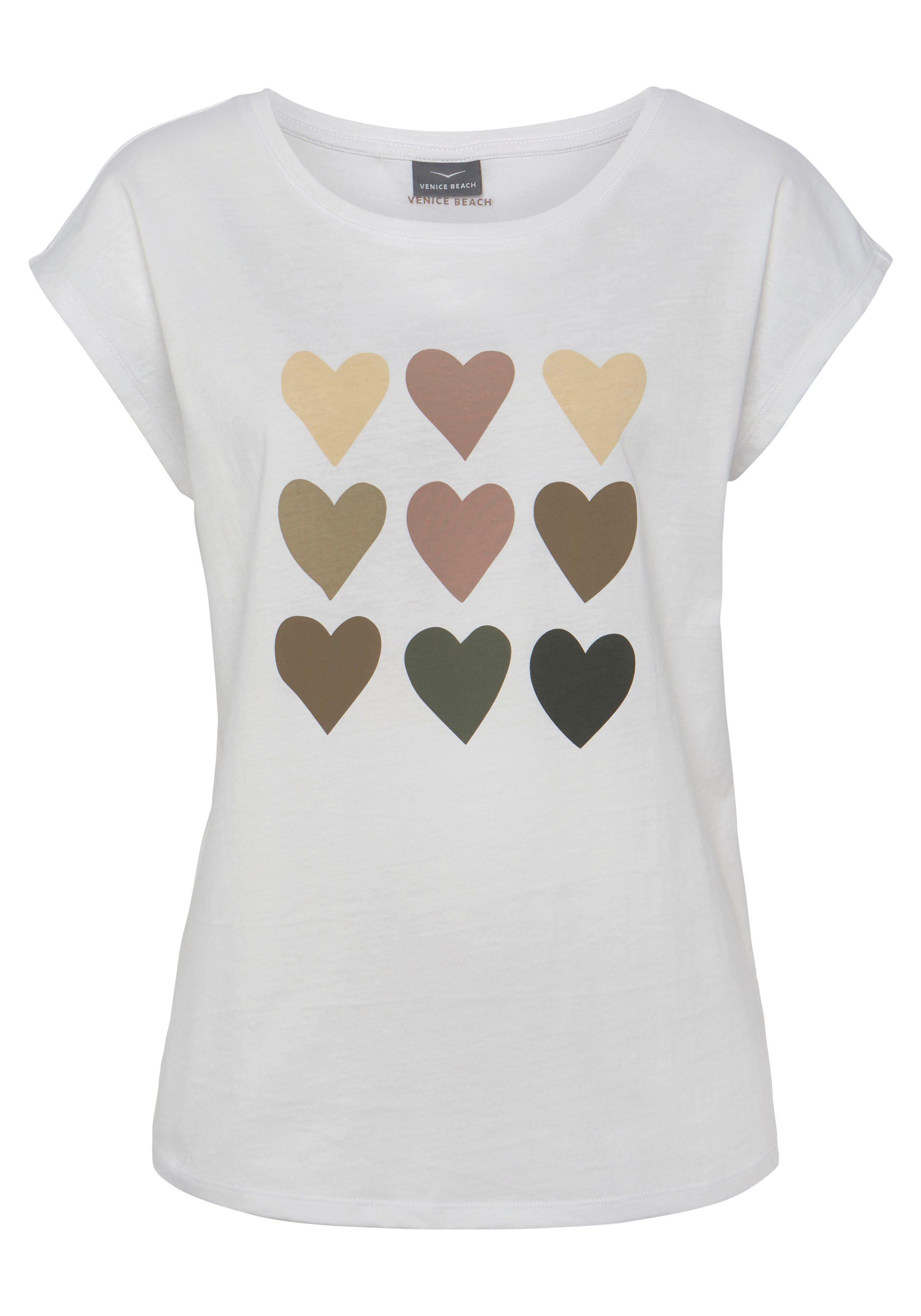 Venice Beach T-shirt met hartjes print, katoenen shirt met korte mouwen, basic