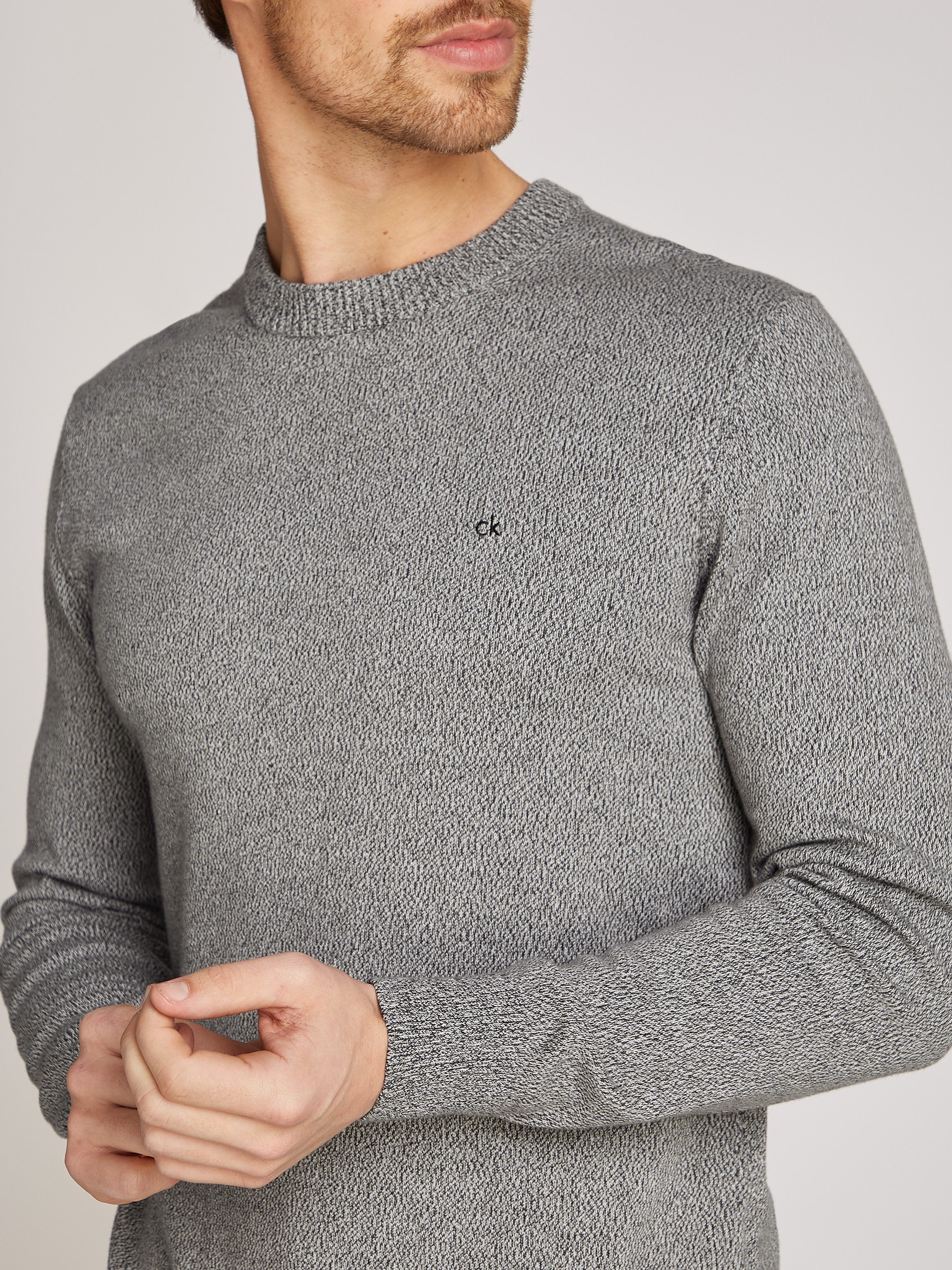 Calvin Klein Trui met ronde hals MOULINE CN SWEATER met geborduurd logo