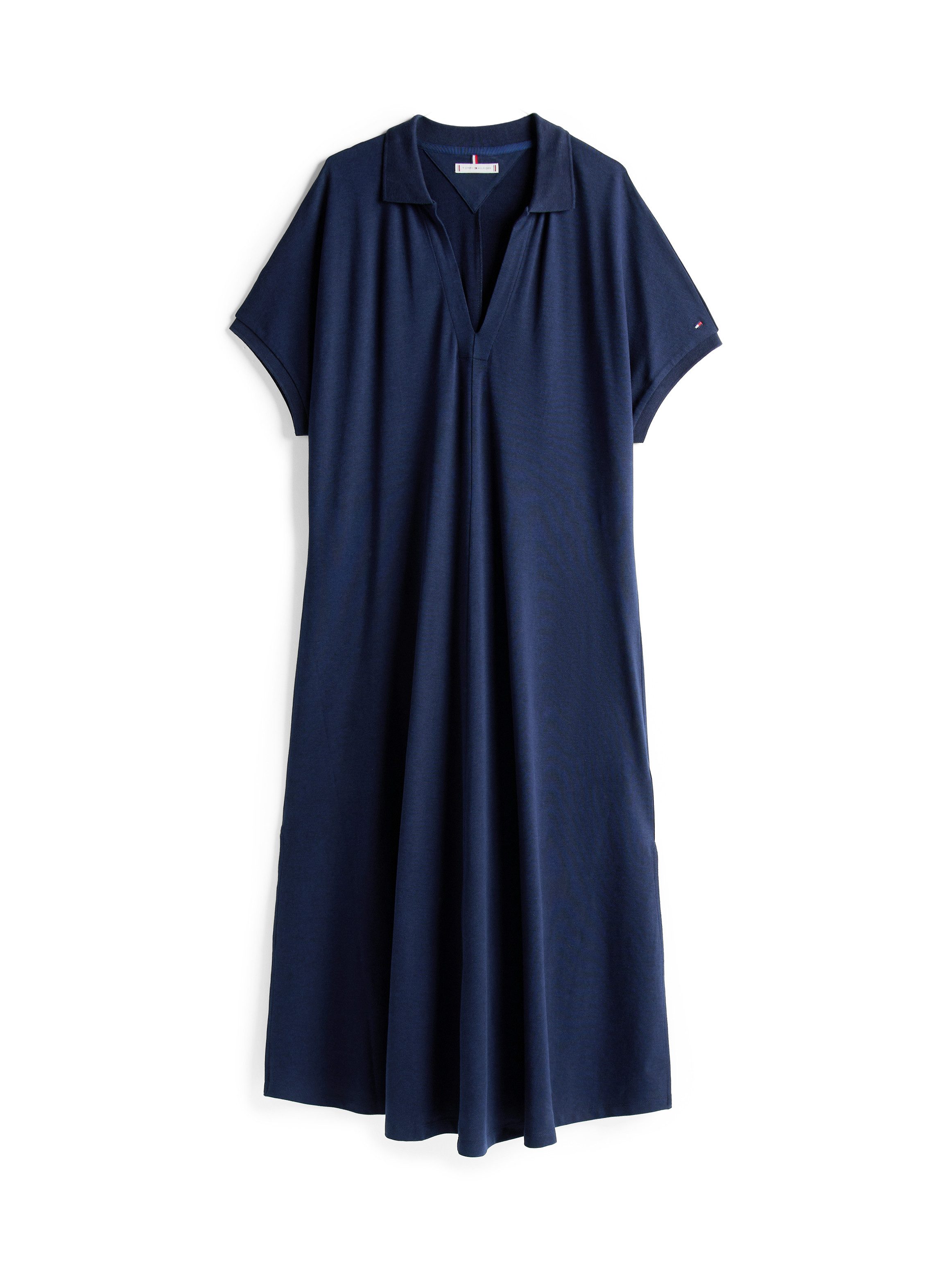 Tommy Hilfiger Curve Midi-jurk CRV LYOCELL OPEN-NK MIDI DRESS in grote maten, logoborduursel, v-hals