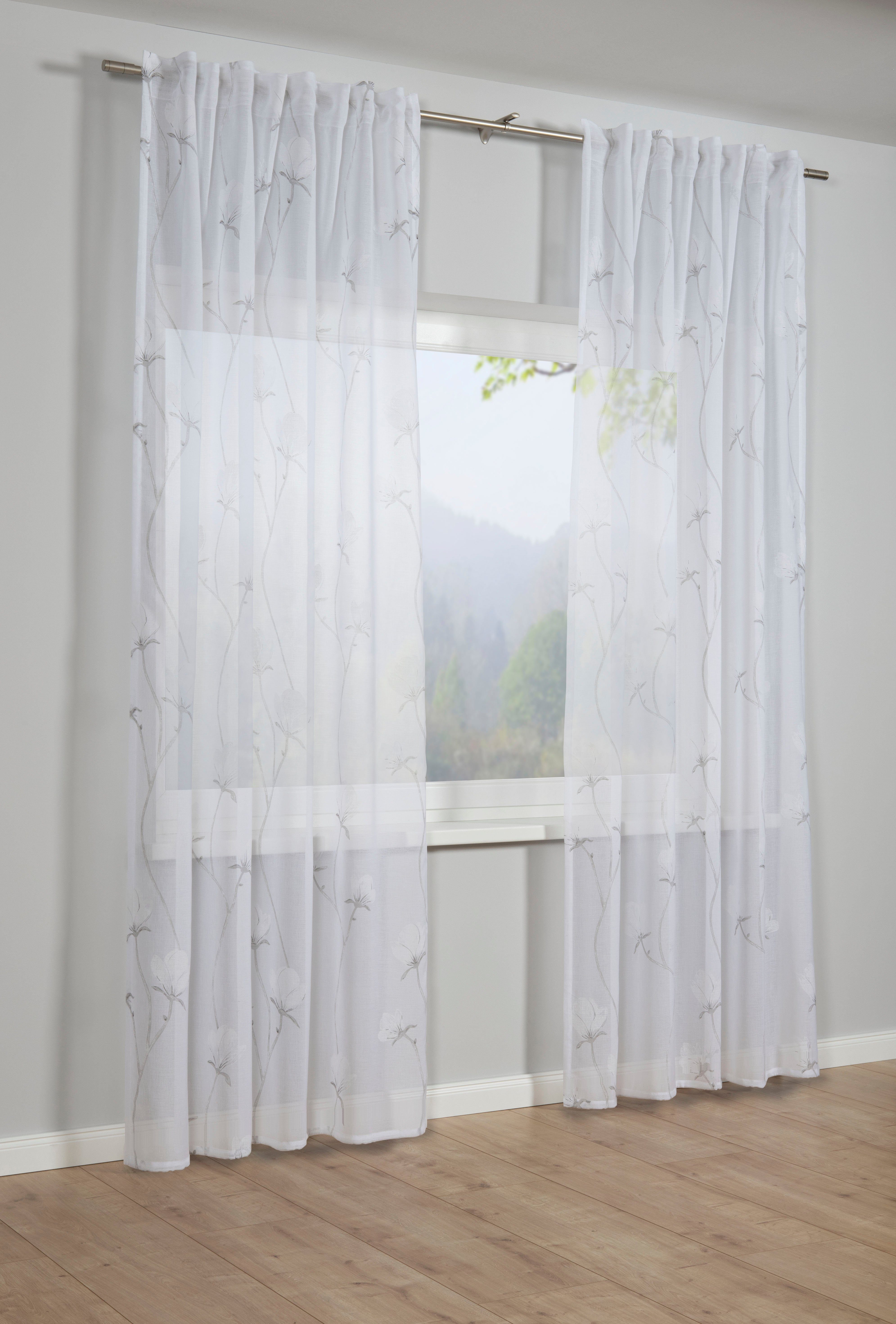 GARDINIA Gordijn met gordijnband Snowvoile met bloemenprint (1 stuk) kant & klaar gordijnen grijs