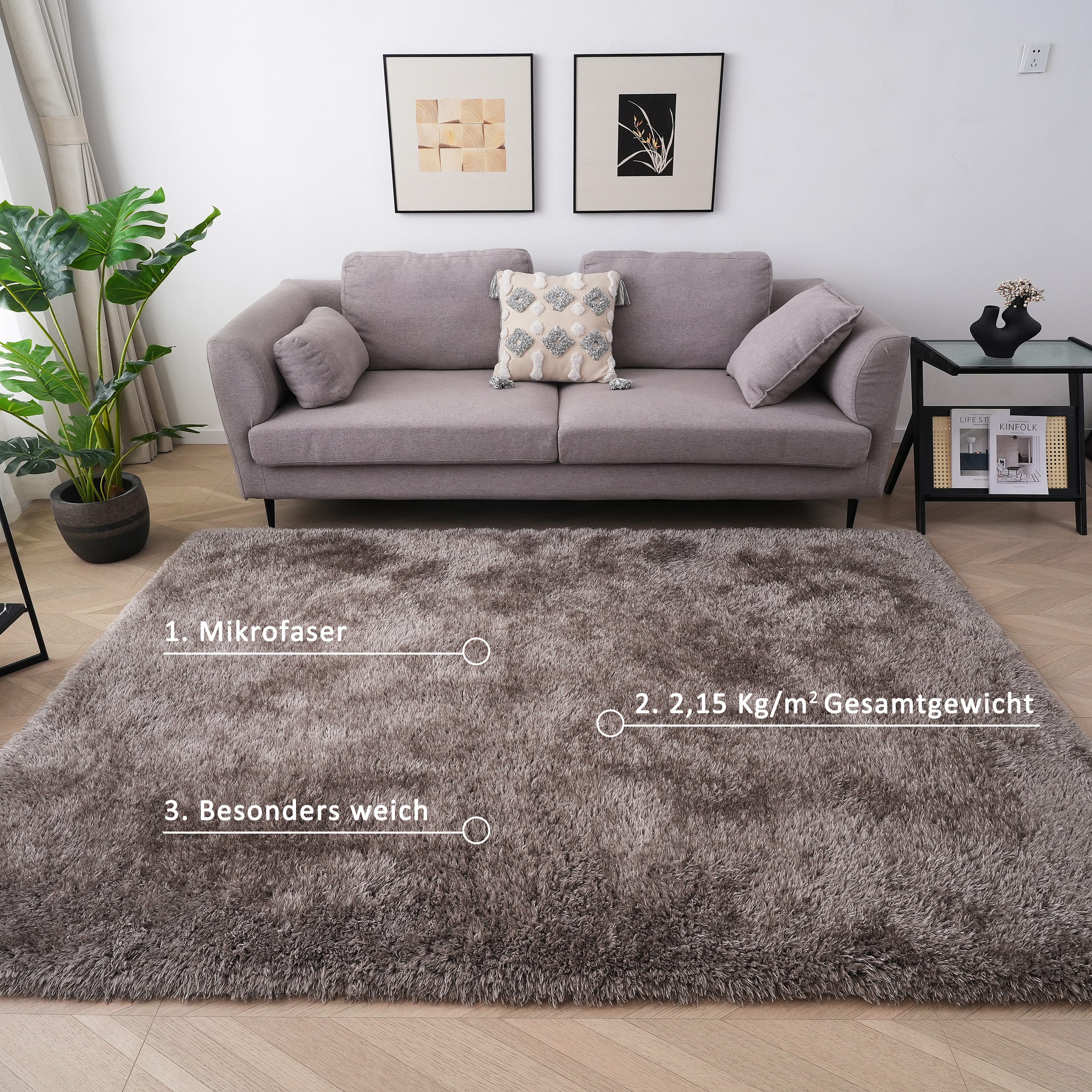 my home Hoogpolig vloerkleed Micro Shaggy zacht, unikleuren, woonkamer, slaapkamer, kinderkamer