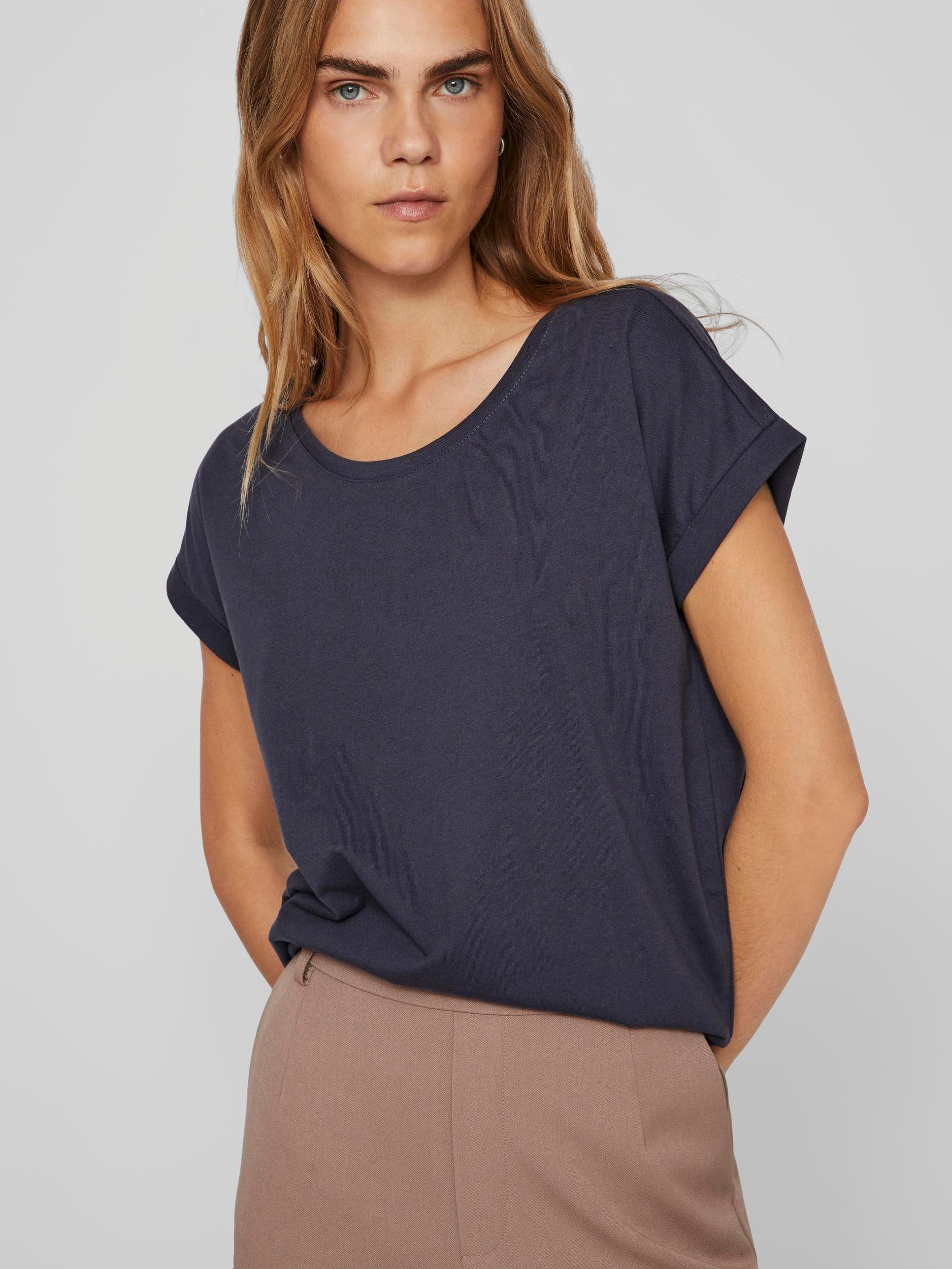 Vila Shirt met ronde hals VIDREAMERS NEW PURE T-SHIRT/SU-NOOS Basic dames T-shirt met ronde hals en omgeslagen mouwen