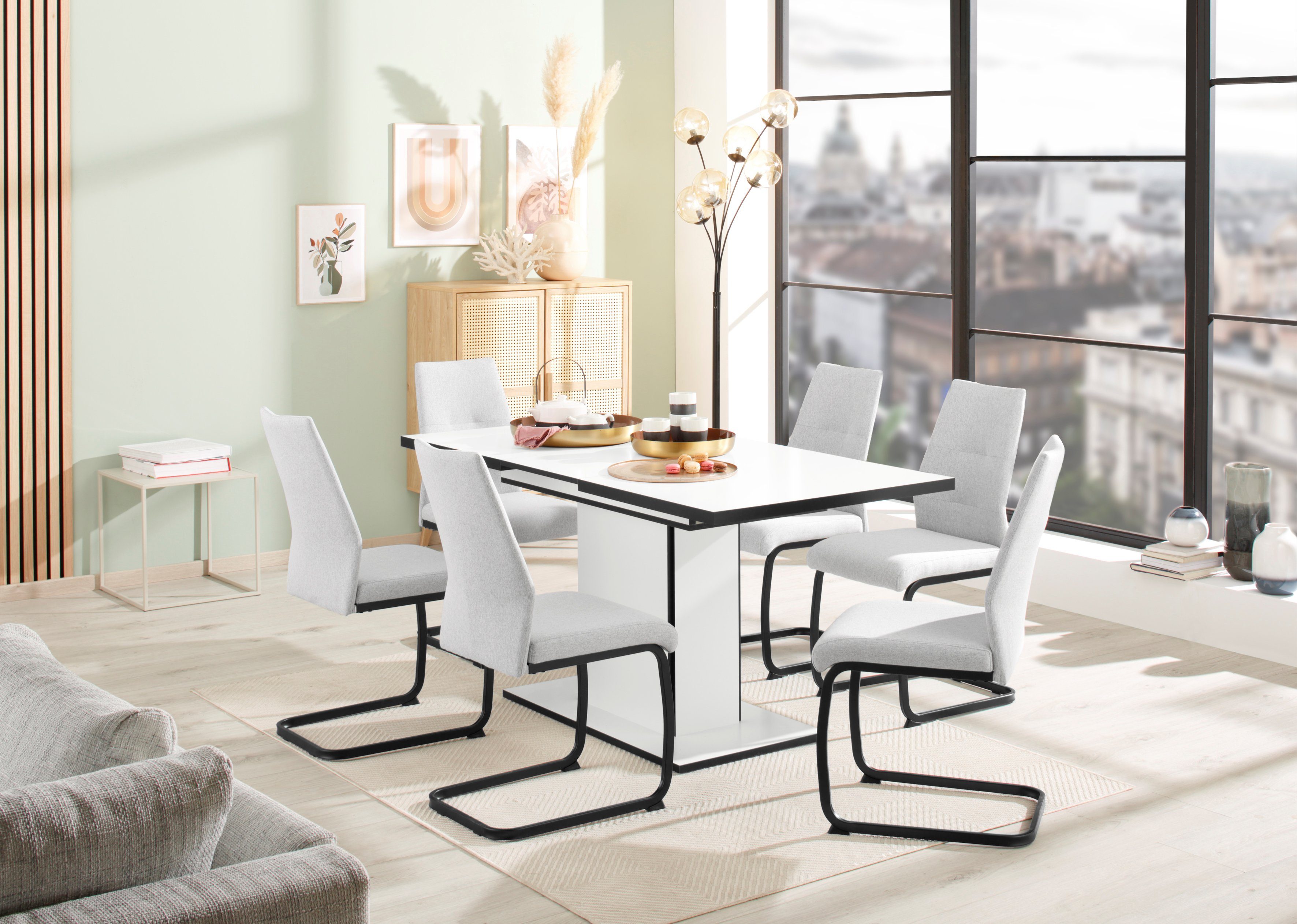 HELA Eethoek Ariana, TOPSELLER! OTTOs Choice, uitschuifbare eettafel, 6 stoelen Tafel uitschuifbaar 120 -160 cm, draagvermogen 140 KG, comfortabel