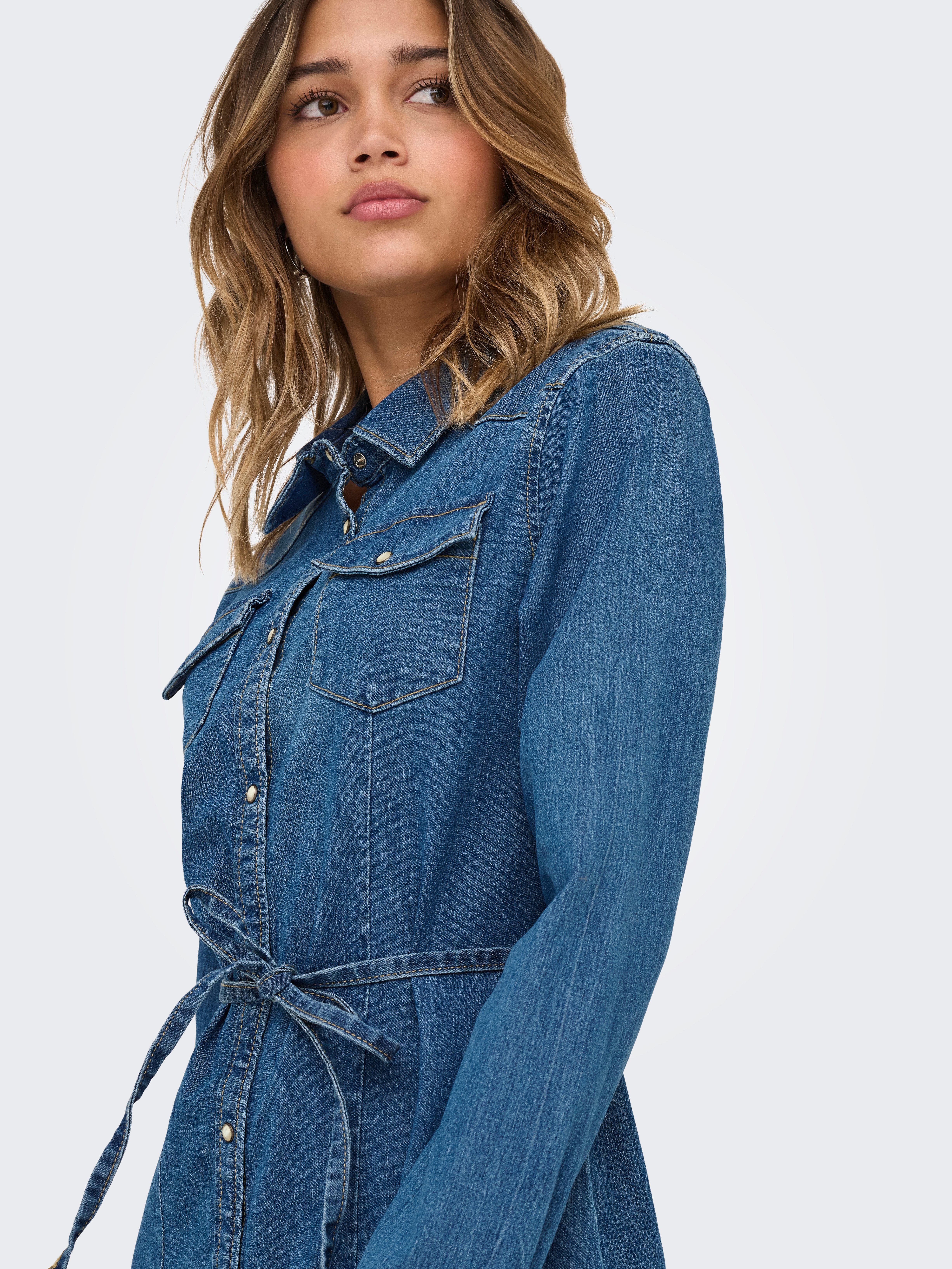 Only Jeans jurk ONLSASIA L/S STRETCH DNM DRESS AKM