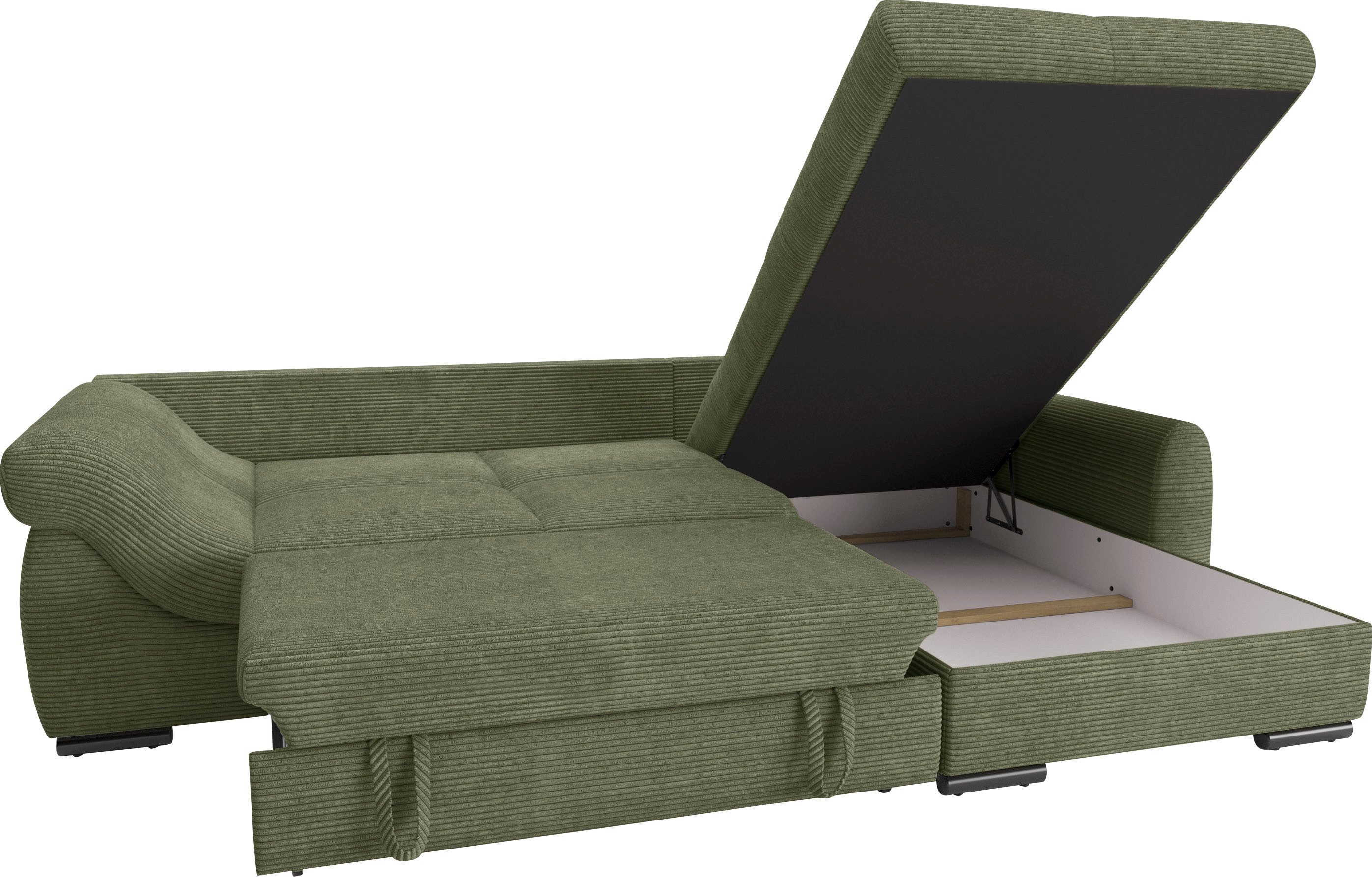 Mr. Couch Hoekbank Livorno DuraFlex L-vorm incl. hoogslaper beduitbreiding, xl bedbox wit gecoat