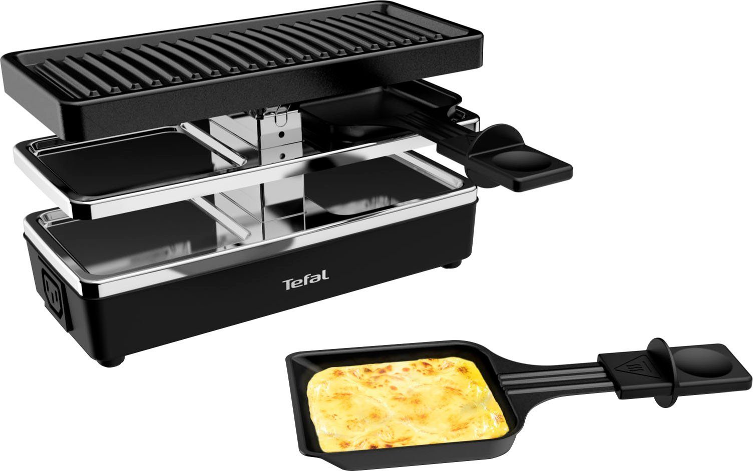 Tefal Raclette Plug & Share, für 2 Personen, 400 Watt, Antihaftbeschichtung, 2 pannetjes + grillplaat, uit te breiden tot 5 apparaten, afneembare kabel