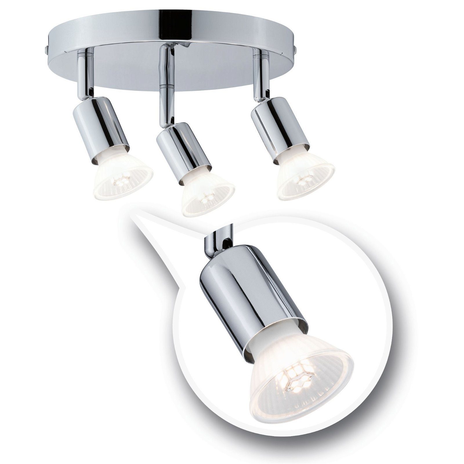 Paulmann Plafondlamp Carolina Spotlight IP44 max. 3x10W chroom 230V metaal, GU 10 (1 stuk)