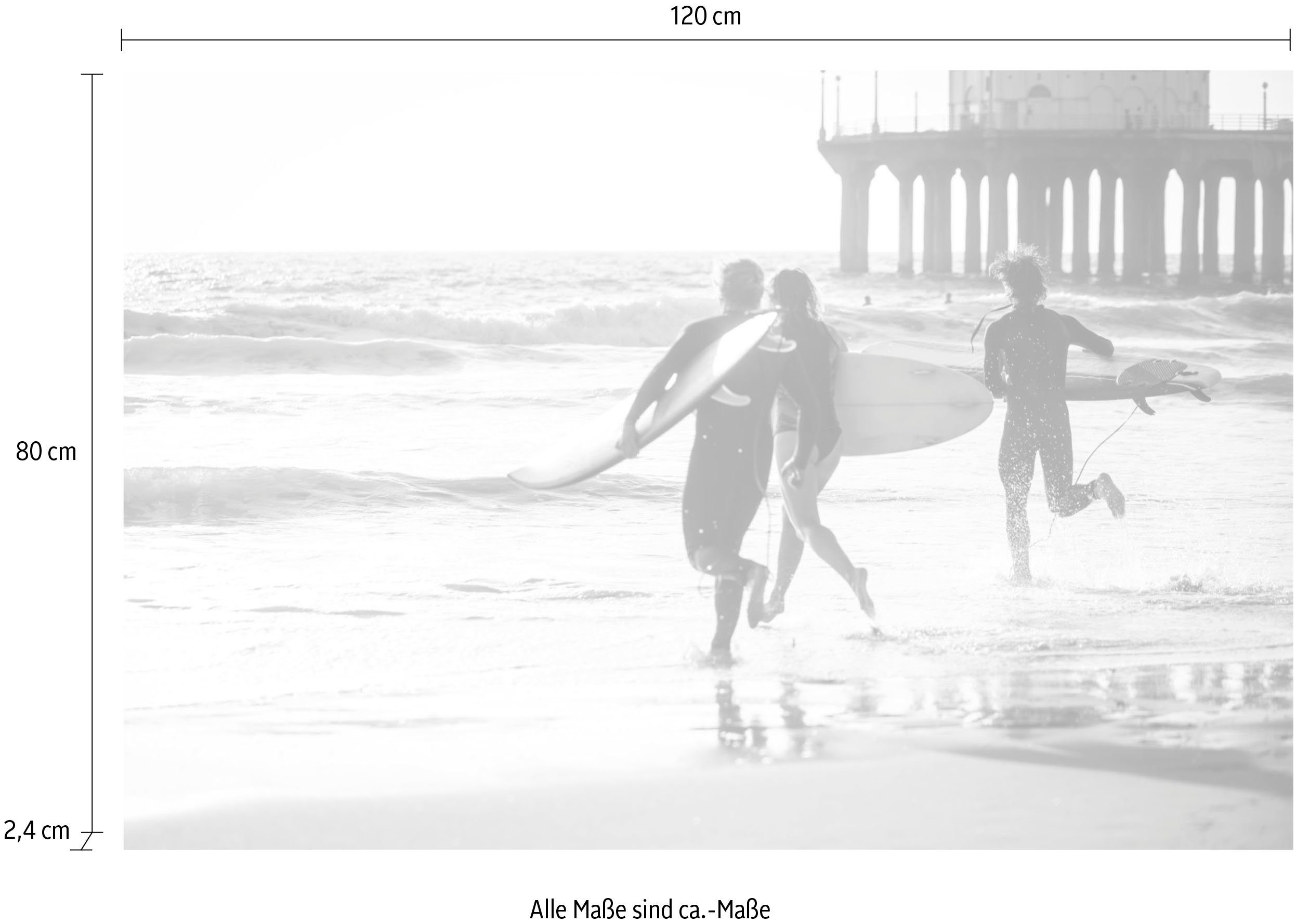 queence Artprint op acrylglas Surfer op het strand Fine Art-print in galeriekwaliteit
