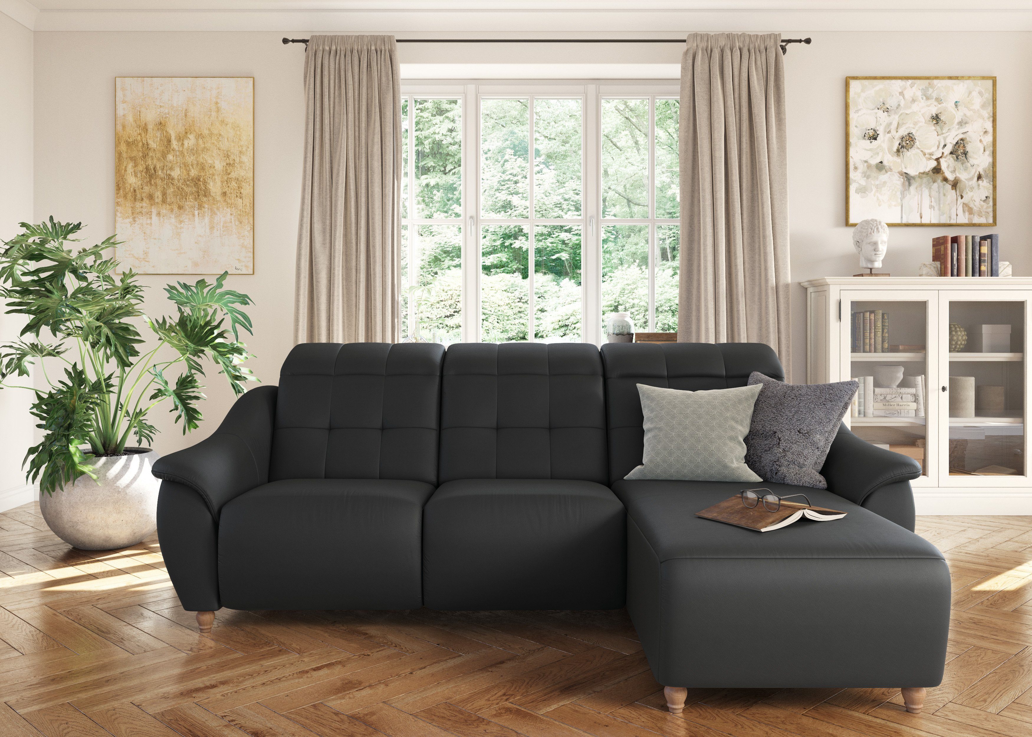 Home affaire Hoekbank Boston L-vorm Verstelbare hoofdsteun op ieder zitoppervlak, naar keuze met relaxfunctie (2-delig) zwart, hoekbanken, 254 cm