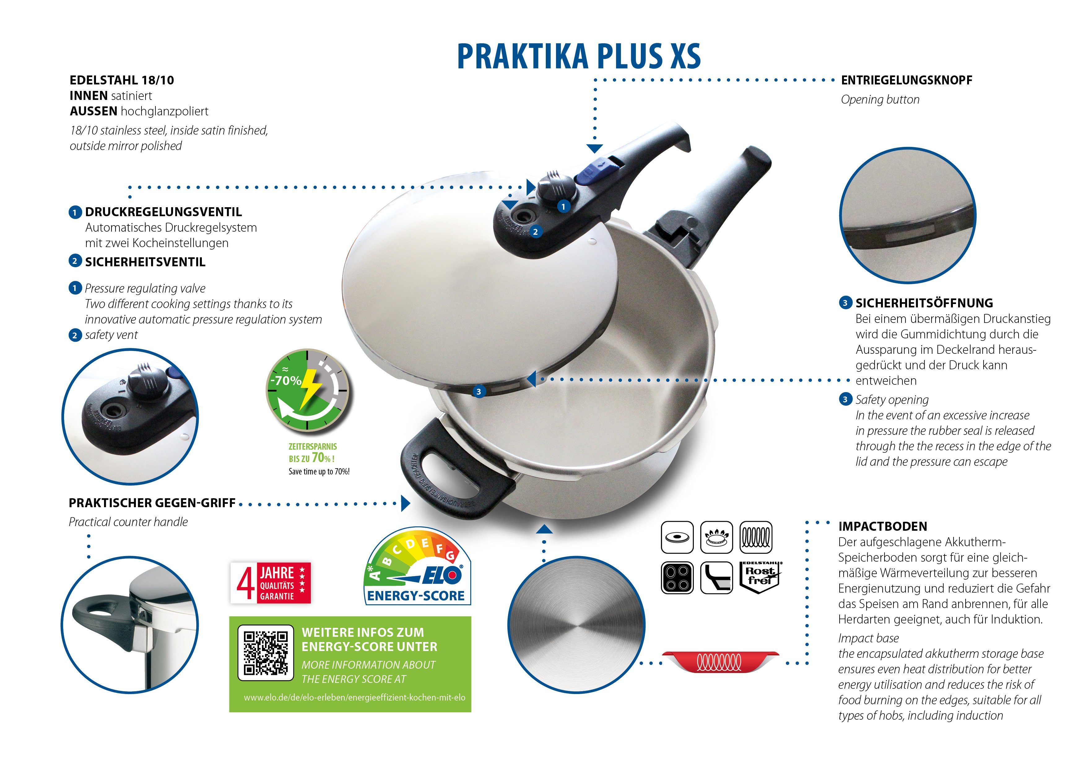 Elo Snelkookpan Praktika Plus XS Stoompan, 2,7 liter, inductie (1-delig)