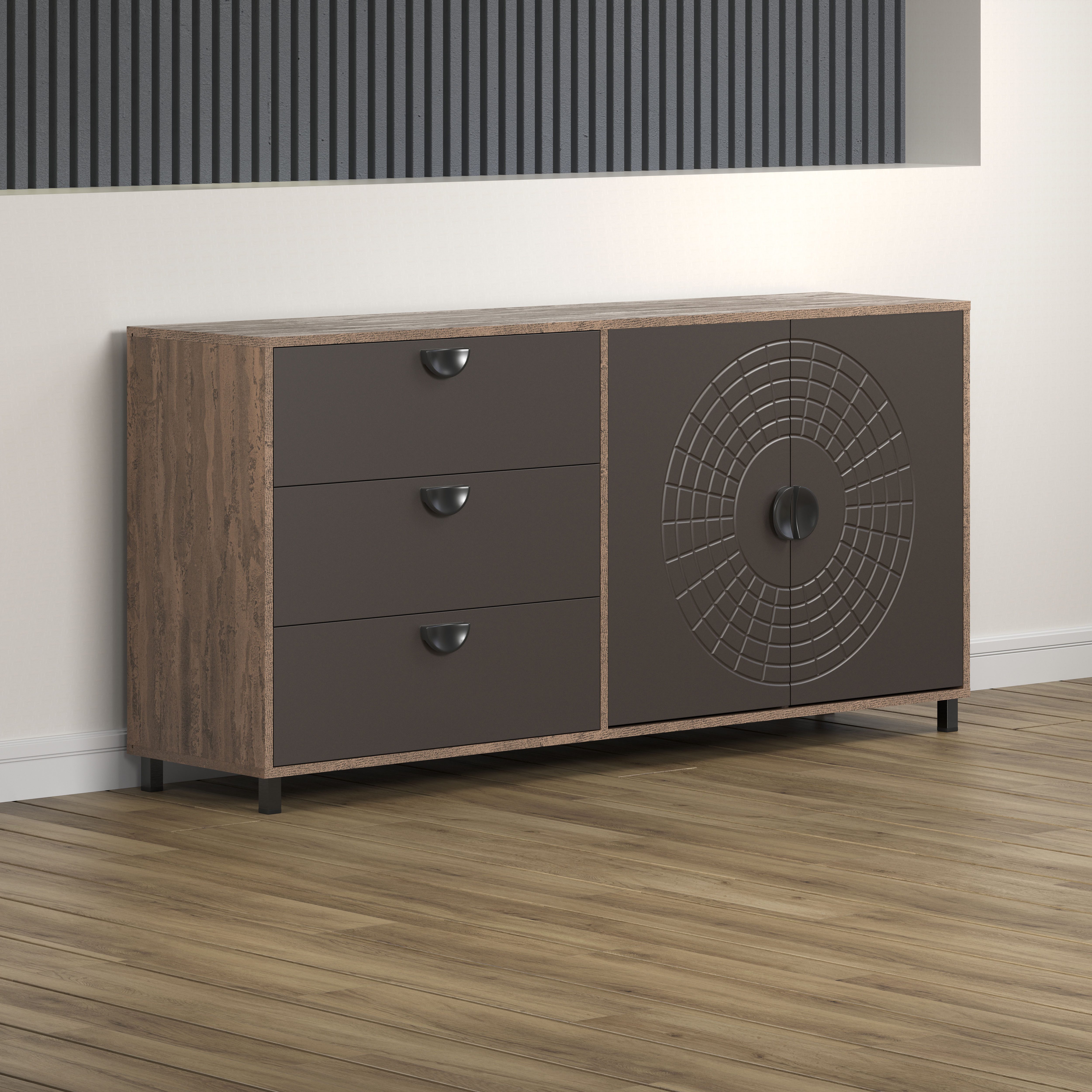 INOSIGN Dressoir Fusion Commode met opvallend cirkelpatroon - antieklook - (B/D/H) 176/42/86 cm (1 stuk) dressoirs bruin