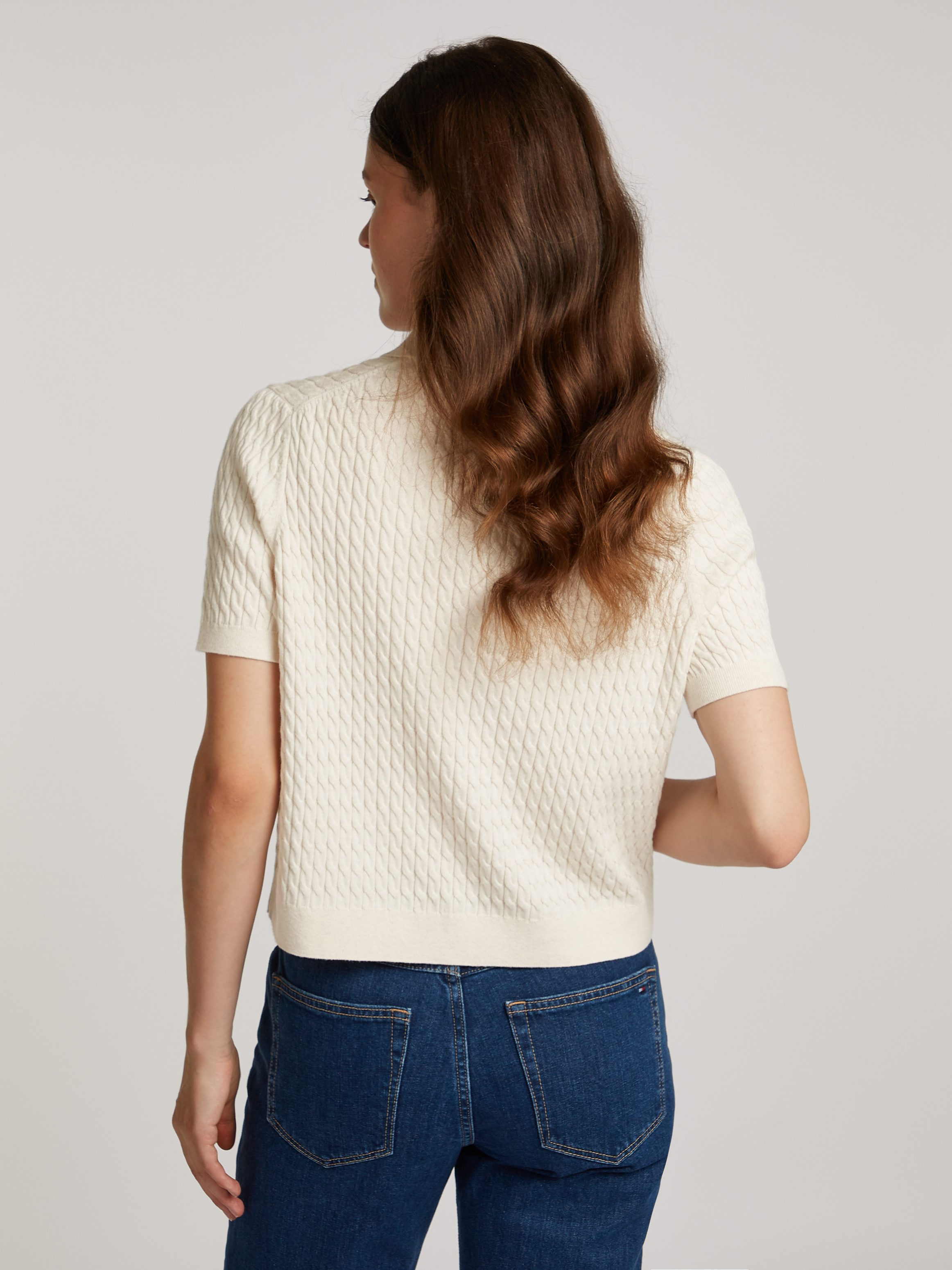 Tommy Hilfiger Trui met polokraag CO CABLE POLO SWEATER SS