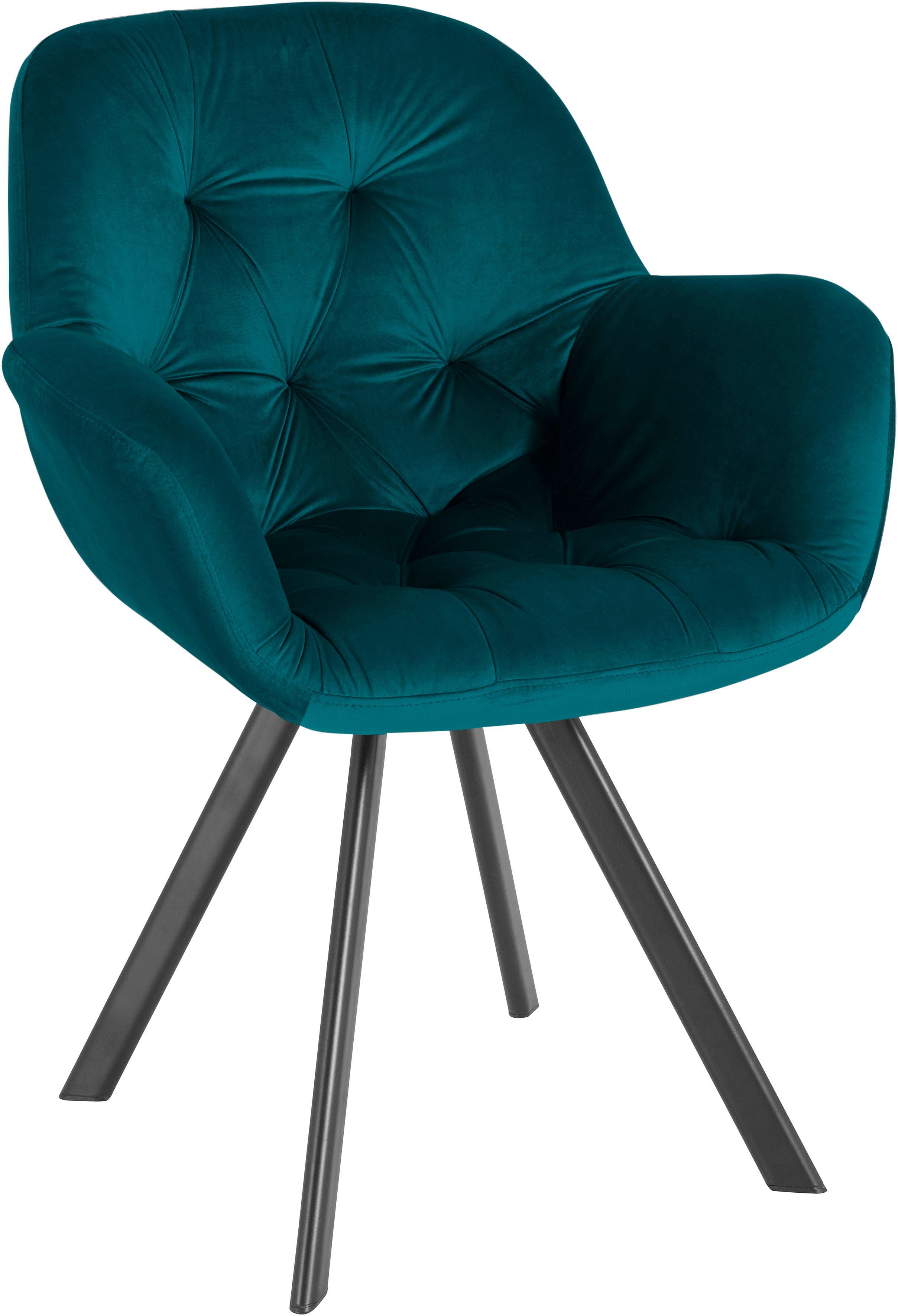 Home affaire Eetkamerstoel ELLI Bekleding in fluweel, zwart metalen frame (set, 2 stuks)