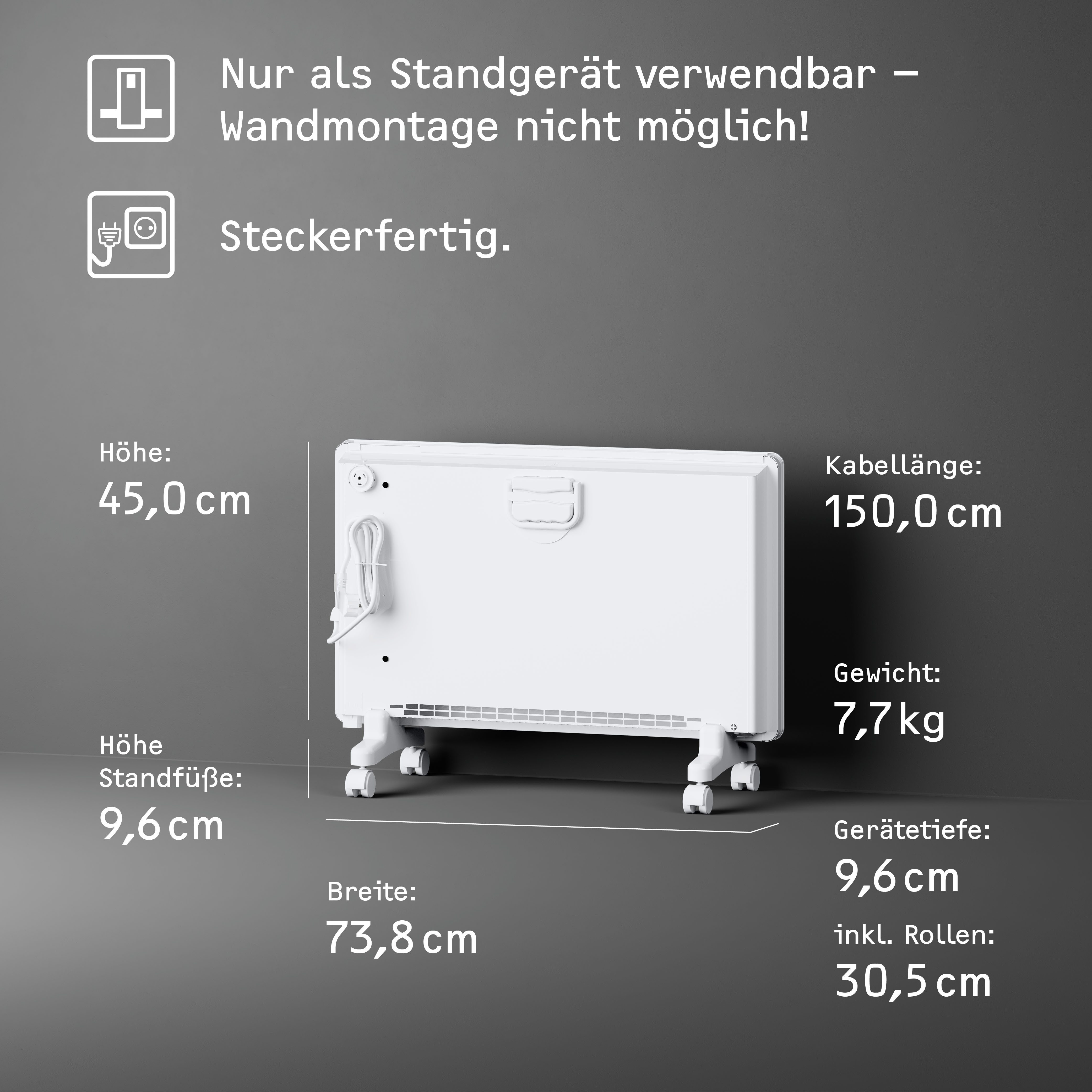 Stiebel-Eltron Convectorkachel "EG-50-TR2-PM", verwarmingsventilator energiezuinig, 2 kW Convector verwarming met eenvoudige regeling, 2 kW, energiezuinig, wielen