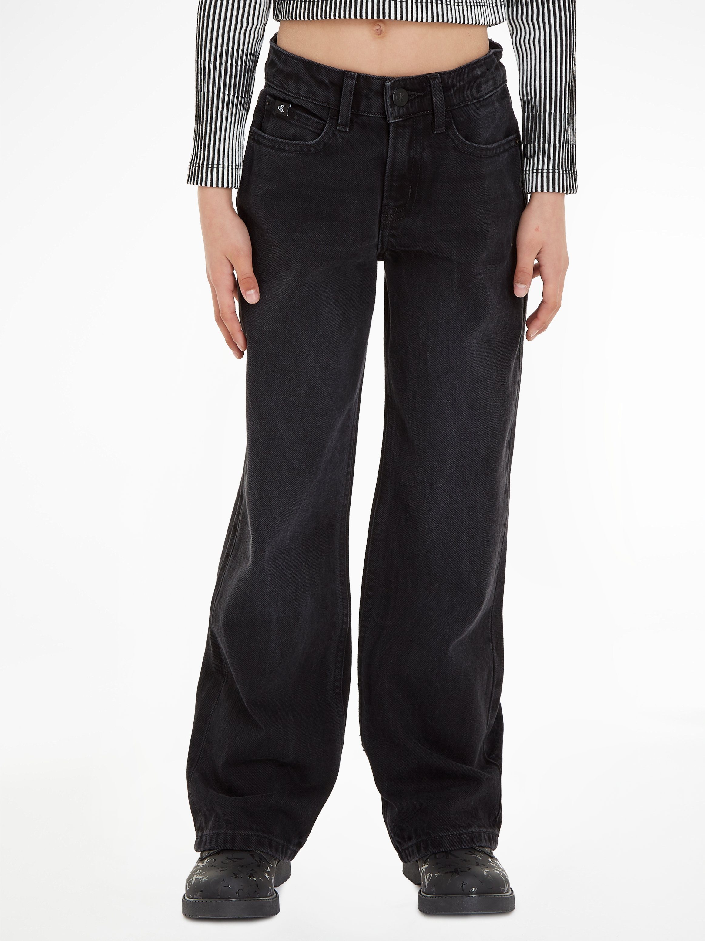 NU 20% KORTING: Calvin Klein Stretch jeans WIDE LEG WASHED BLACK