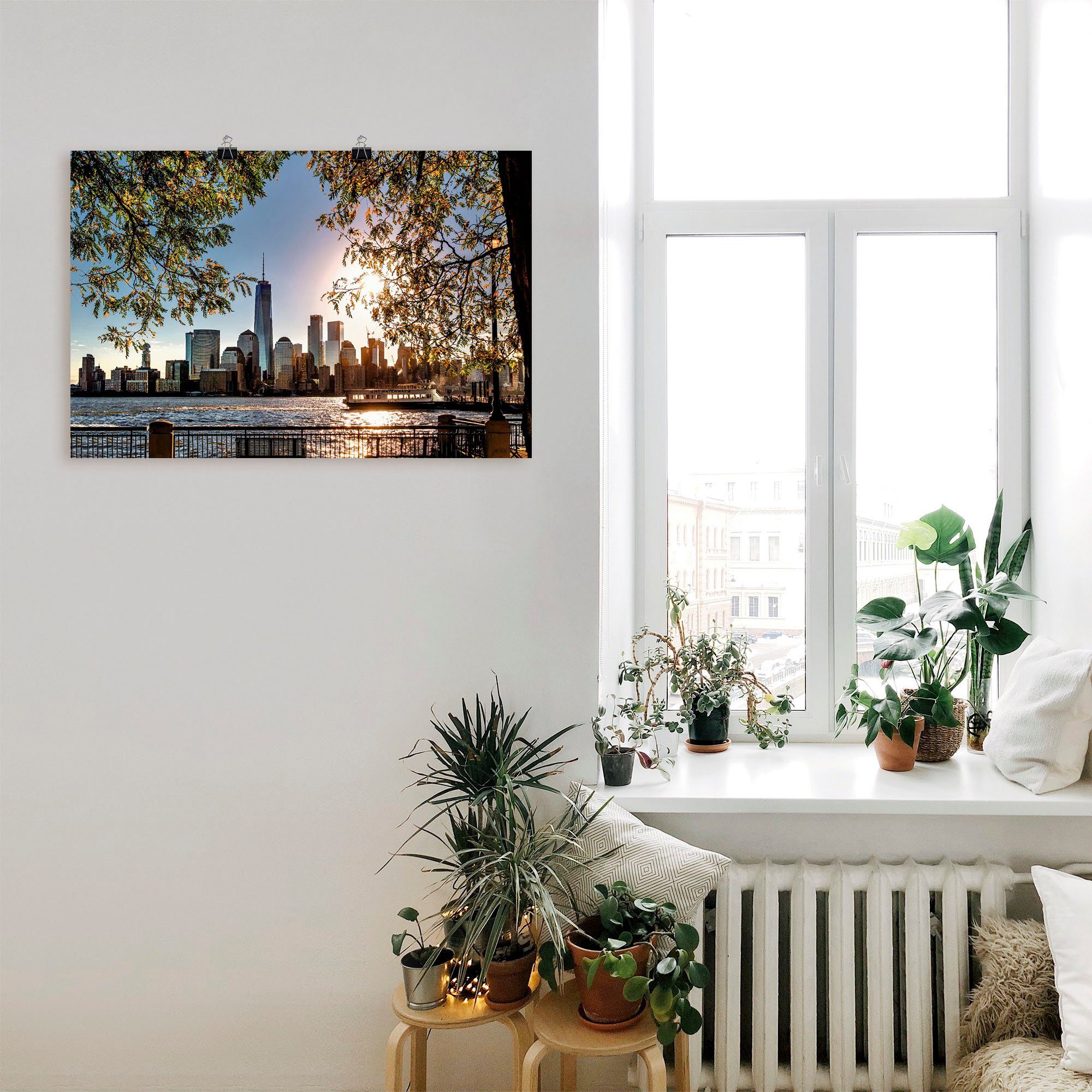 Artland Artprint Zonsopkomst boven New York als artprint van aluminium, artprint voor buiten, artprint op linnen, poster, muursticker